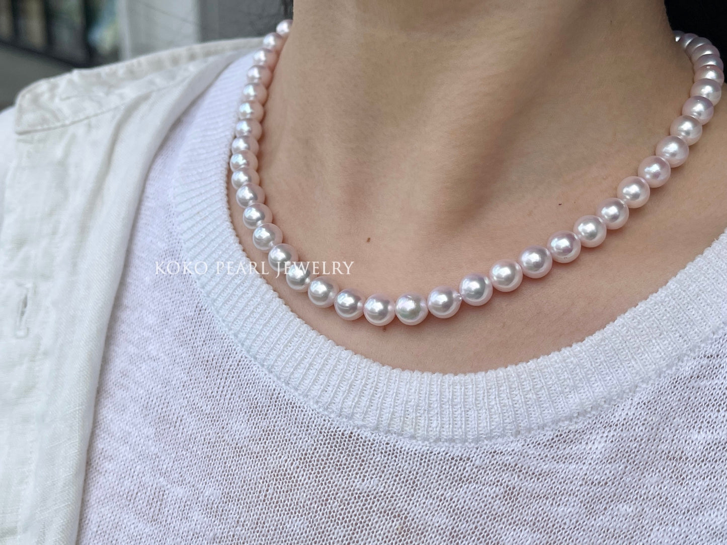 Pinkish White 7.5mm Akoya Pearl Strand Necklace