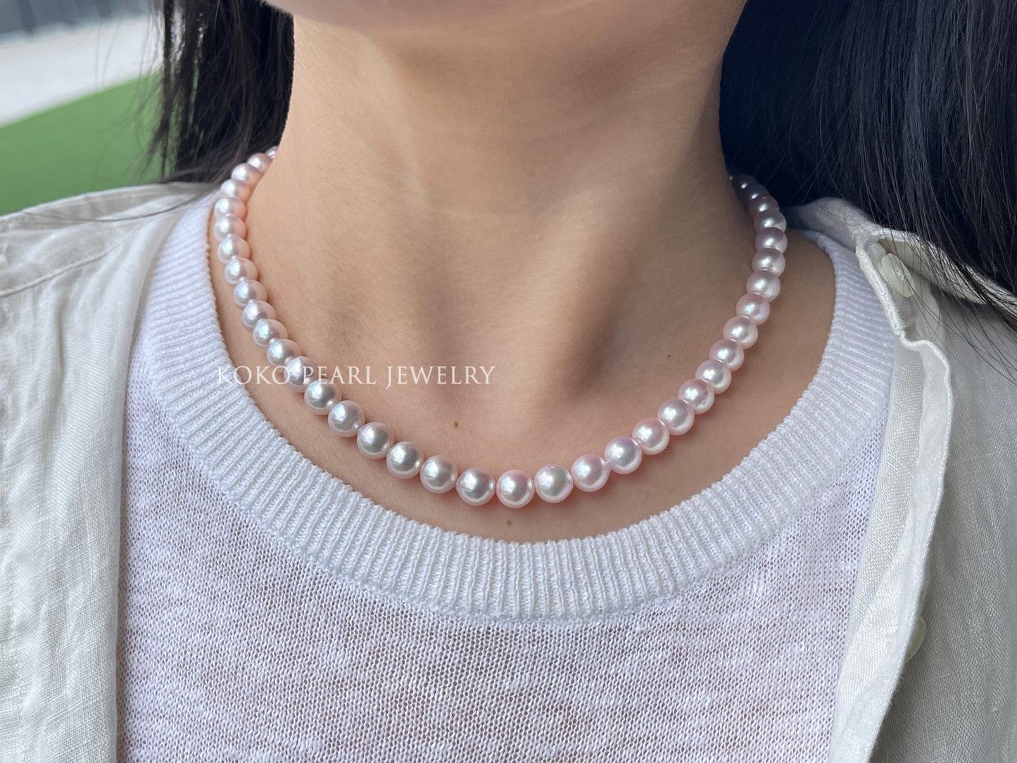 Pinkish White 7.5mm Akoya Pearl Strand Necklace - KOKOPEARLJEWELRY - 1