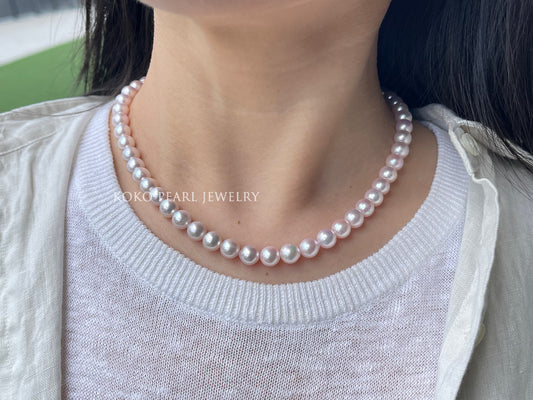 Pinkish White 7.5mm Akoya Pearl Strand Necklace