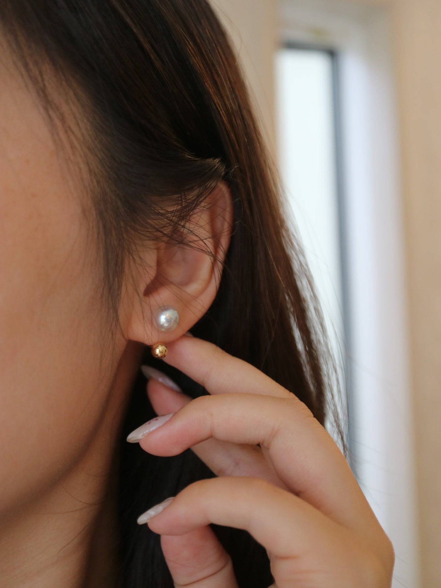 7mm Natural Silver Blue Akoya Pear U Shaped Earrings 18K Yellow Gold - KOKOPEARLJEWELRY - 5