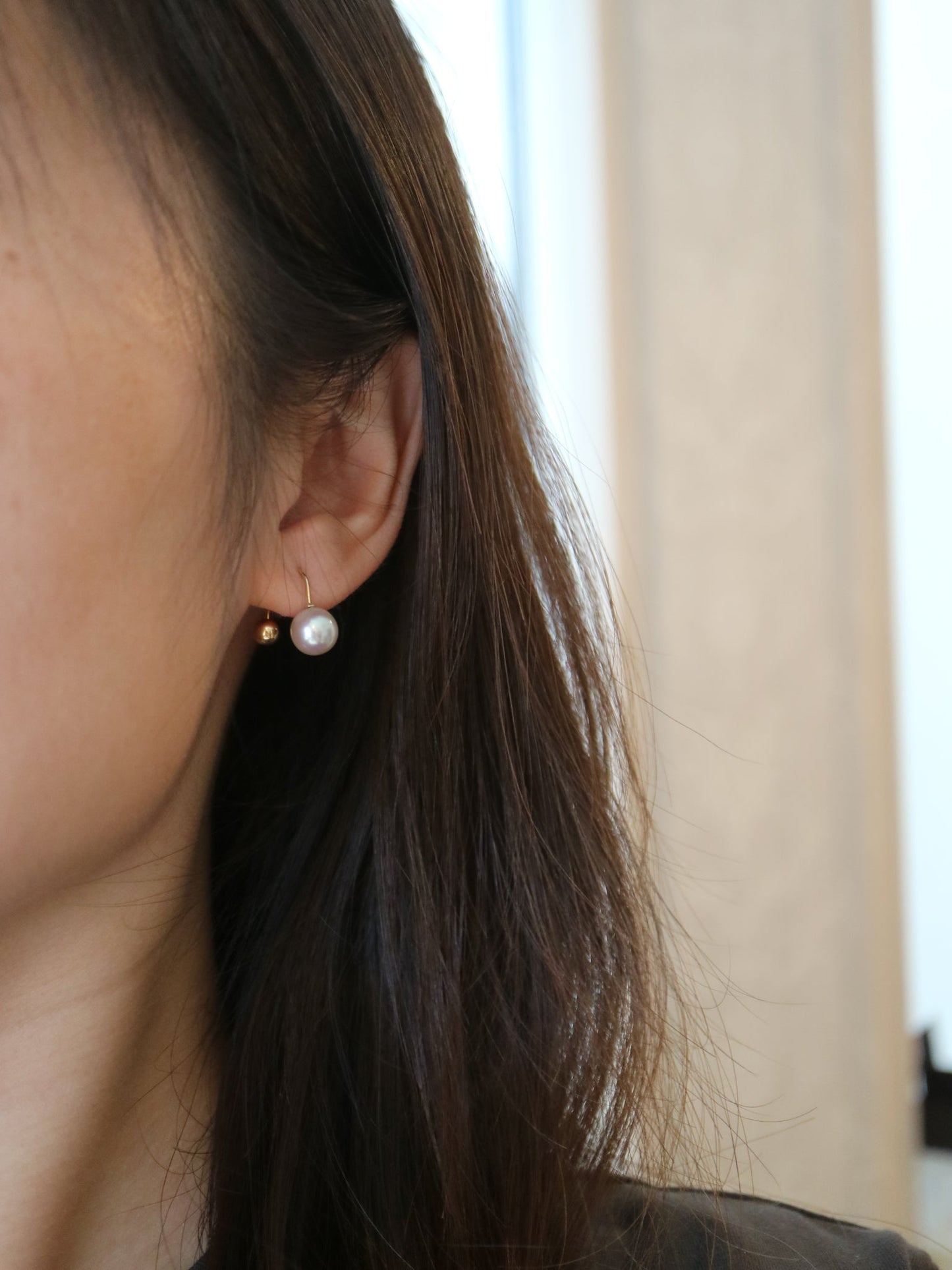 7mm Natural Silver Blue Akoya Pear U Shaped Earrings 18K Yellow Gold - KOKOPEARLJEWELRY - 3