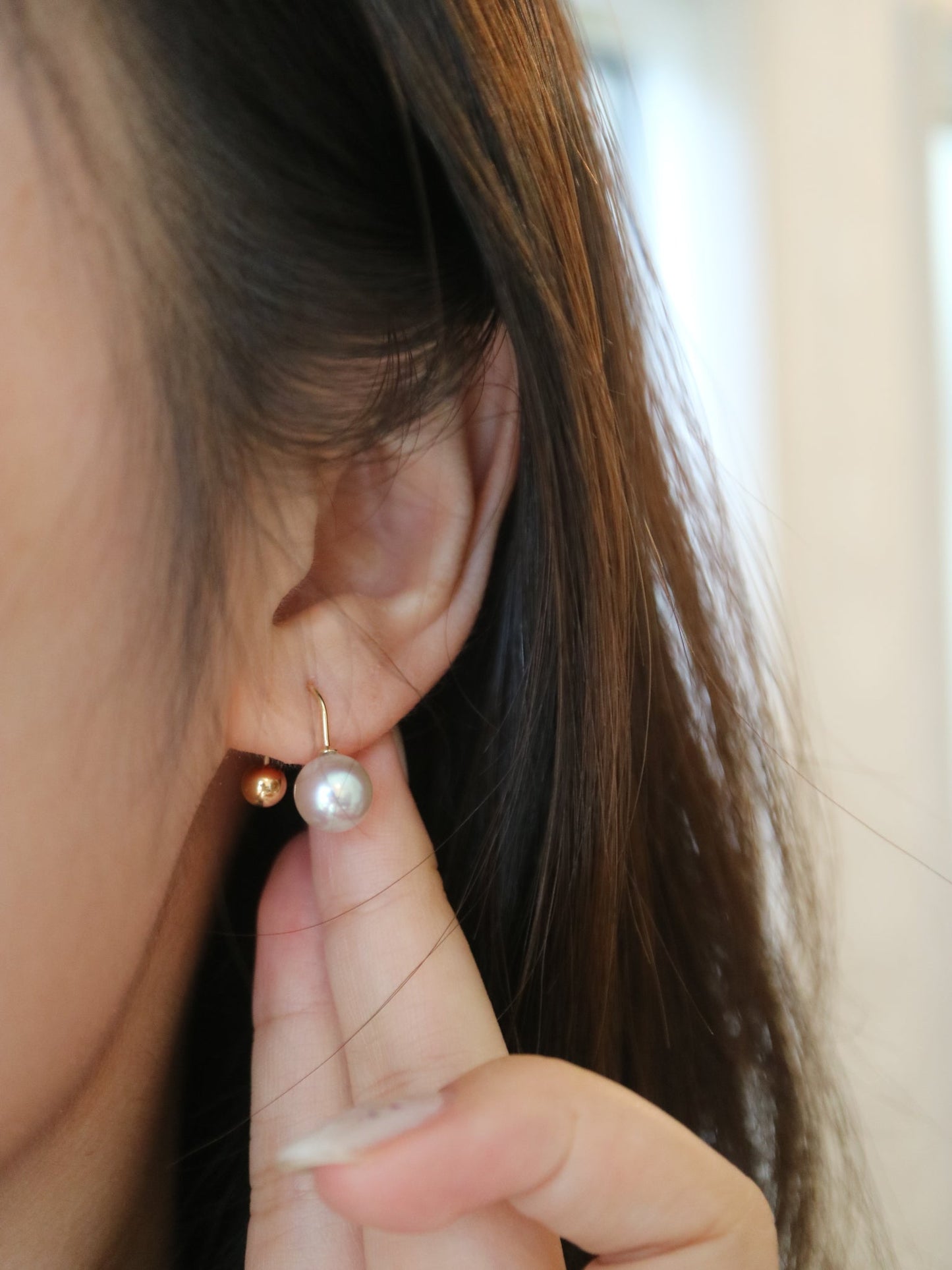 7mm Natural Silver Blue Akoya Pear U Shaped Earrings 18K Yellow Gold - KOKOPEARLJEWELRY - 4