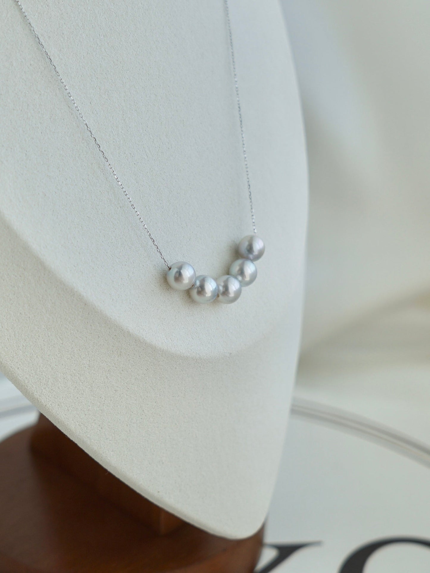 Movable 7.5mm Natural Silver Gray Akoya Pearl All in One Station Necklace 18K White Gold - KOKOPEARLJEWELRY - 10