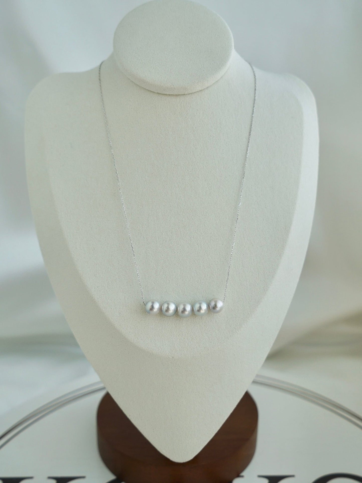 Movable 7.5mm Natural Silver Gray Akoya Pearl All in One Station Necklace 18K White Gold - KOKOPEARLJEWELRY - 11