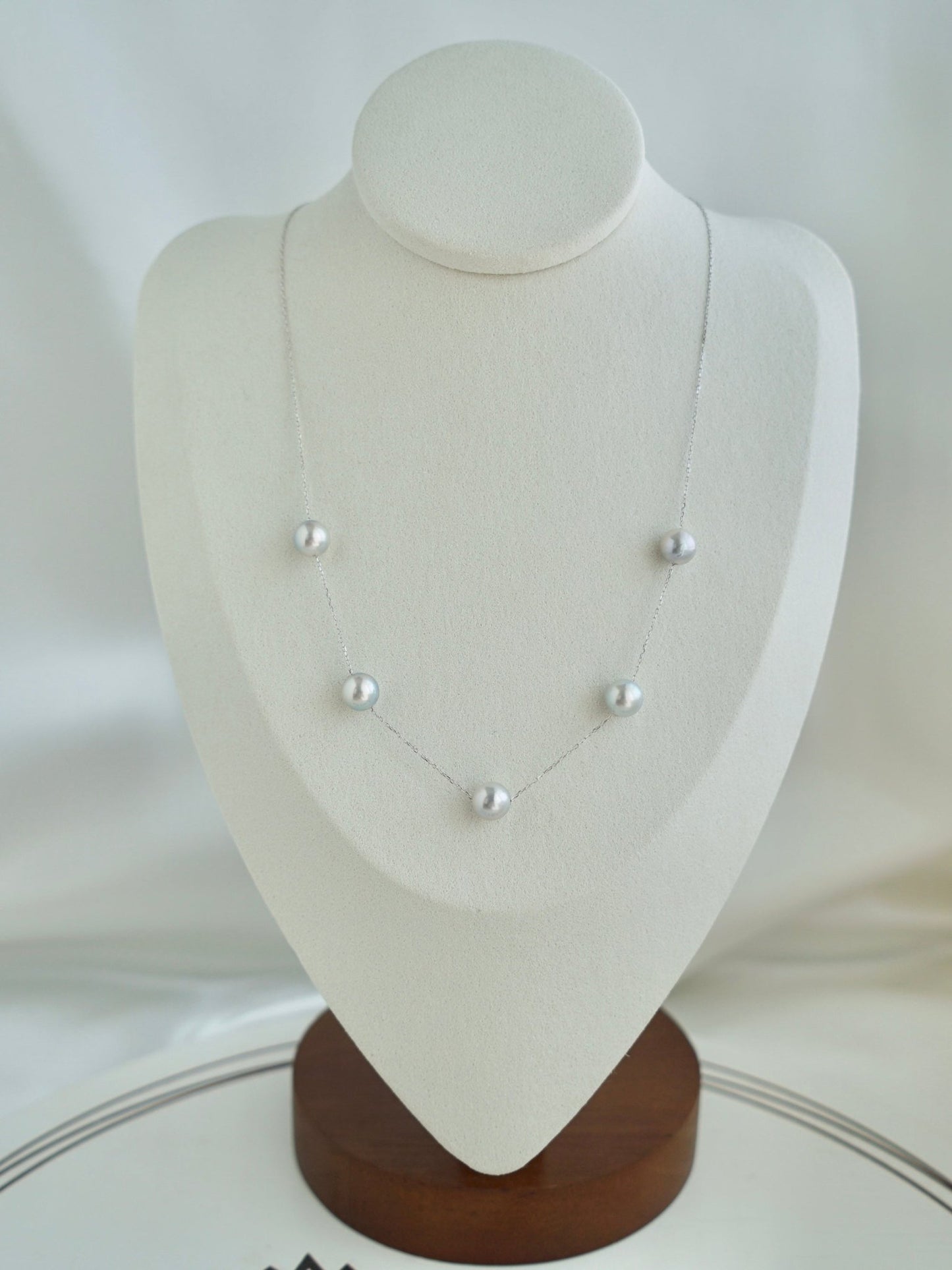 Movable 7.5mm Natural Silver Gray Akoya Pearl All in One Station Necklace 18K White Gold - KOKOPEARLJEWELRY - 6