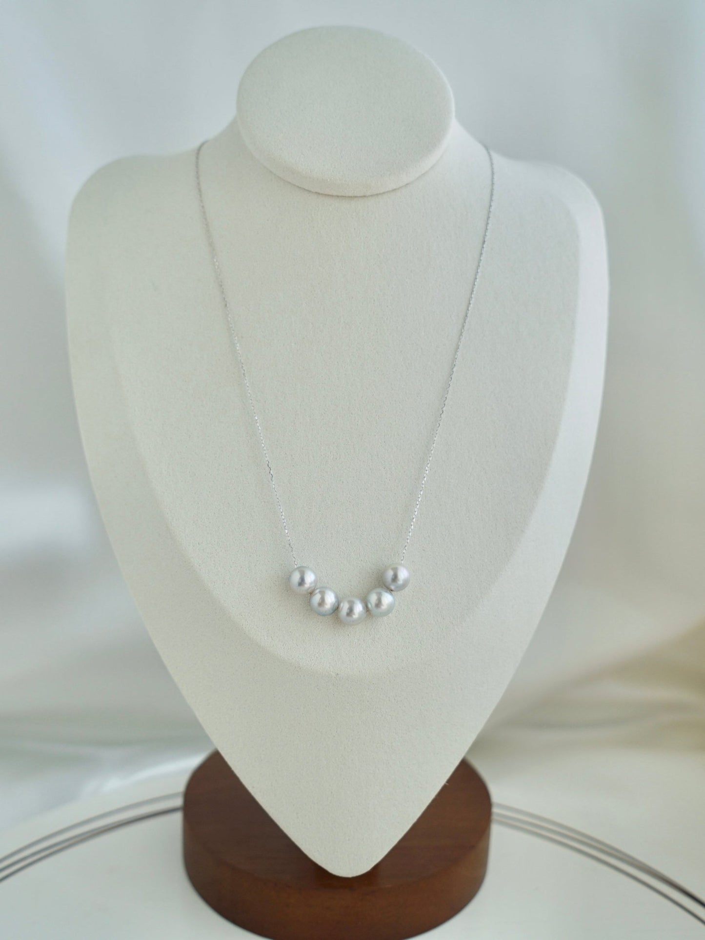 Movable 7.5mm Natural Silver Gray Akoya Pearl All in One Station Necklace 18K White Gold - KOKOPEARLJEWELRY - 7