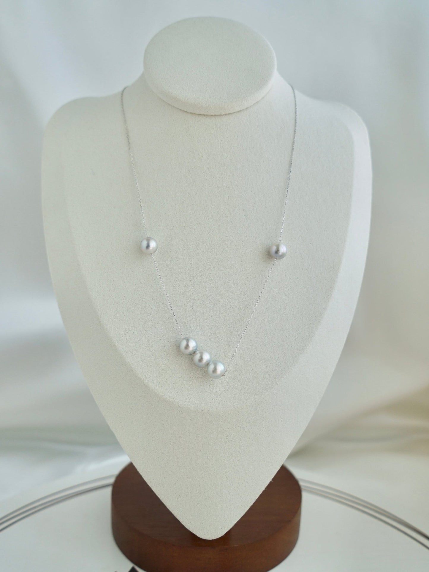 Movable 7.5mm Natural Silver Gray Akoya Pearl All in One Station Necklace 18K White Gold - KOKOPEARLJEWELRY - 9