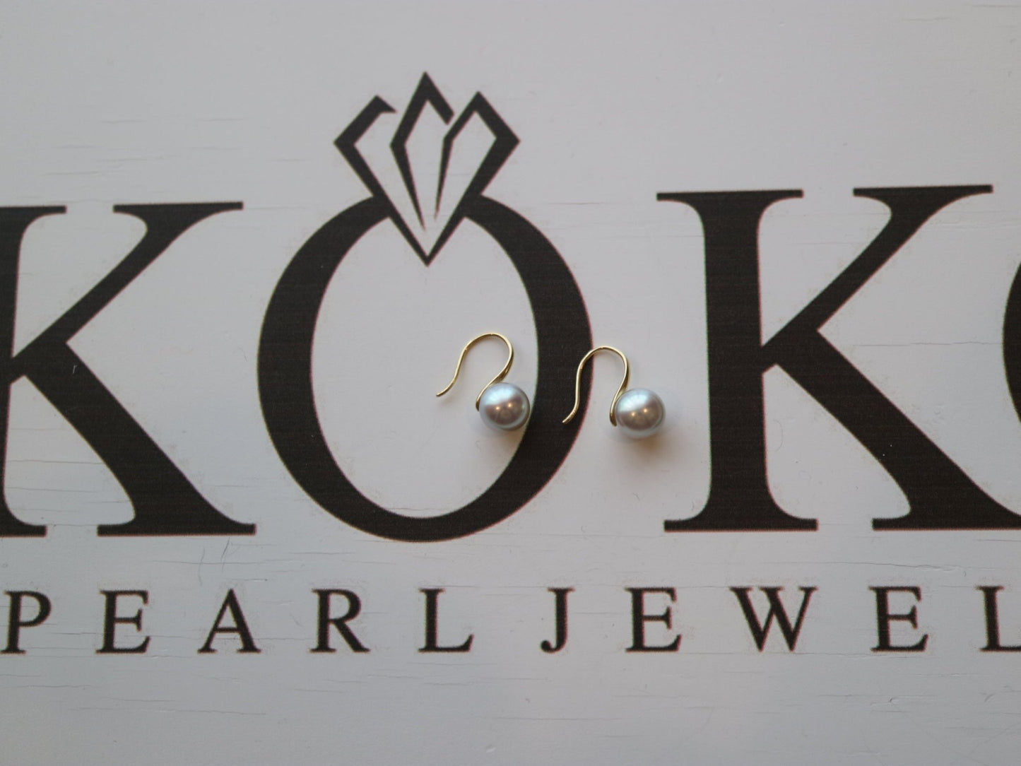 7mm Natural Silver Blue Akoya Pearl Drop Hook Earrings 18K Yellow Gold - KOKOPEARLJEWELRY - 9
