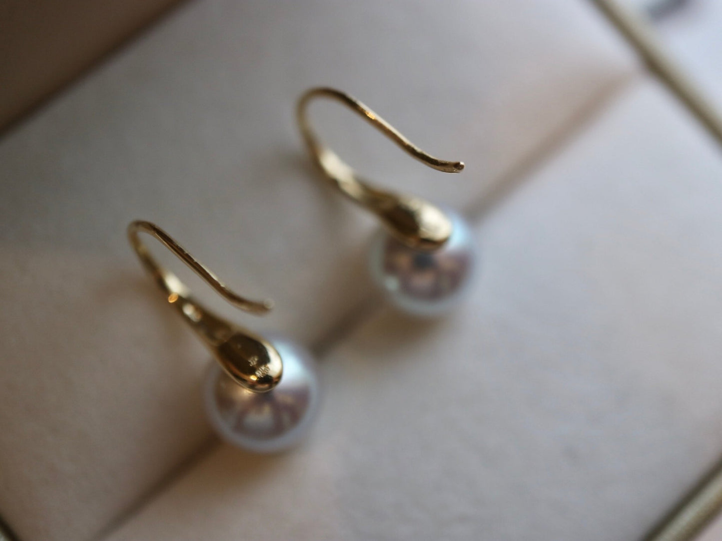 7mm Natural Silver Blue Akoya Pearl Drop Hook Earrings 18K Yellow Gold - KOKOPEARLJEWELRY - 8