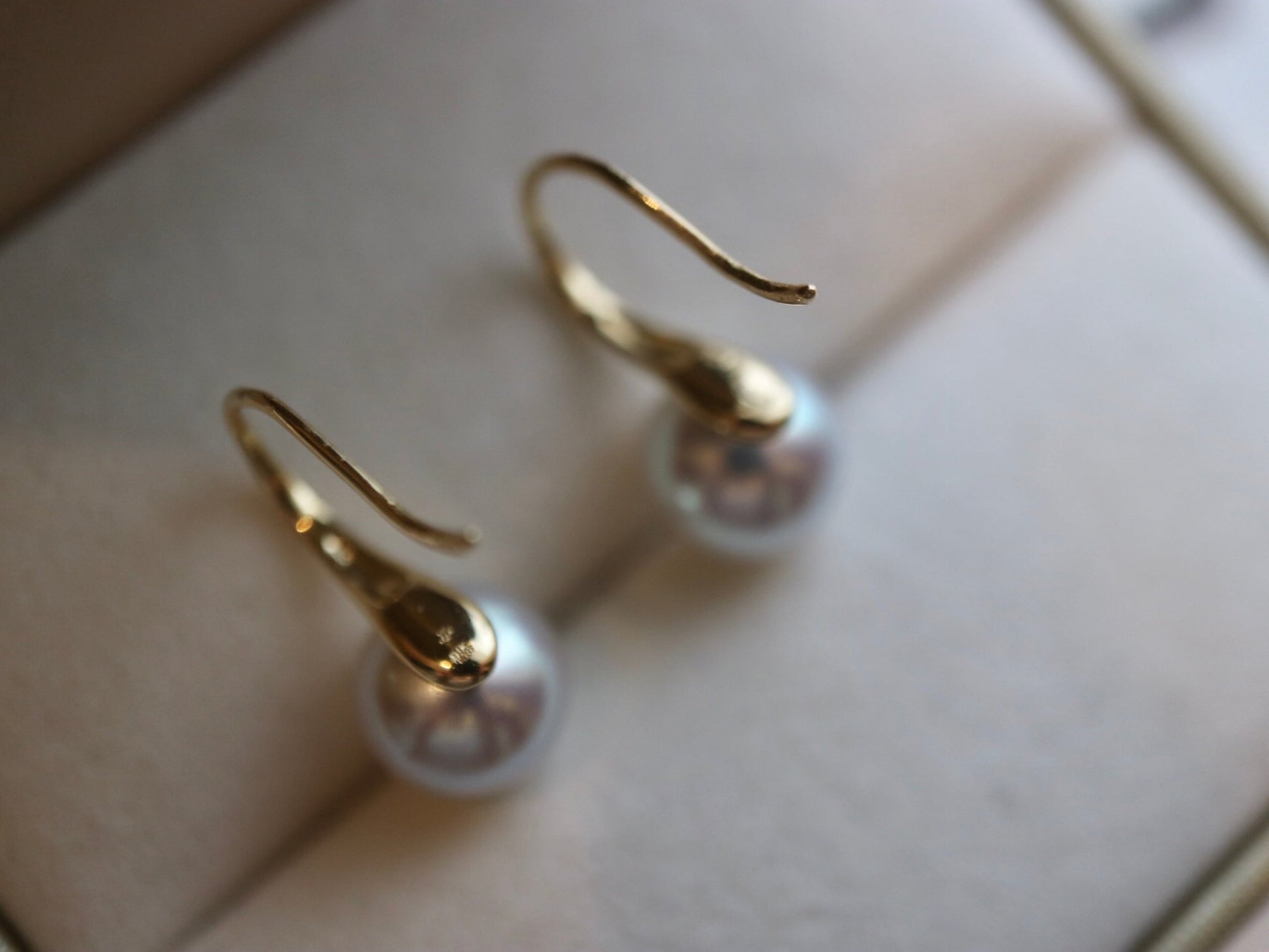 7mm Natural Silver Blue Akoya Pearl Drop Hook Earrings 18K Yellow Gold - KOKOPEARLJEWELRY - 8