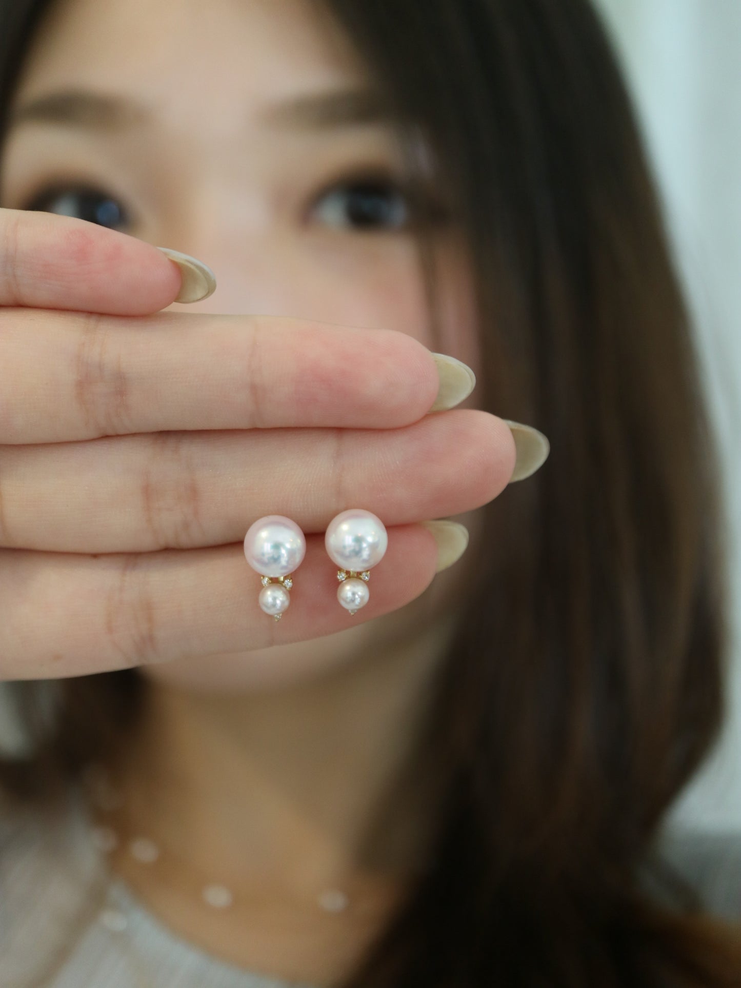 4+7.5mm ダブルアコヤ真珠ダイヤモンドスタッドピアス 18Kイエローゴールド