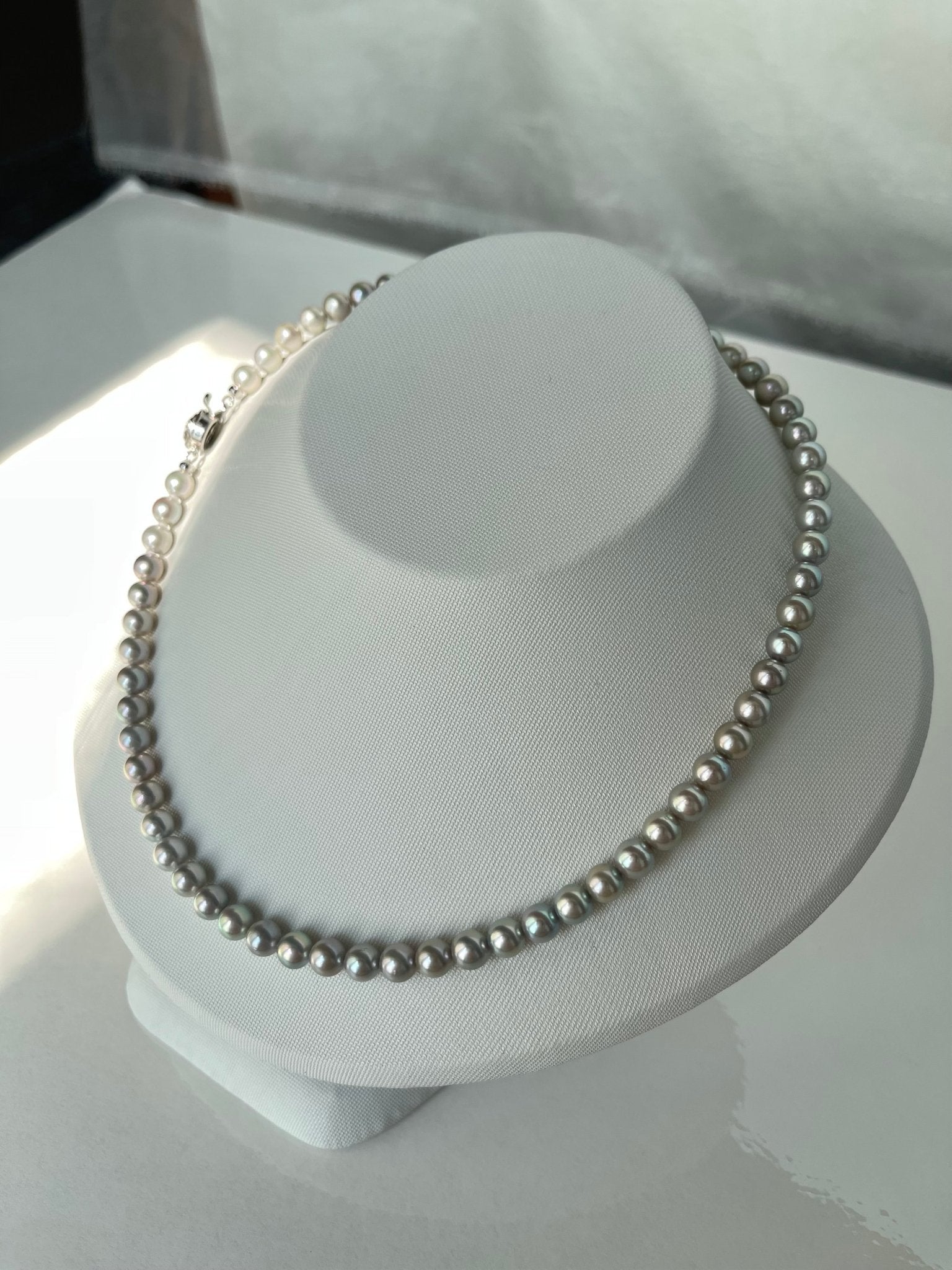 6mm Silver - Gray Akoya Pearl Strand Necklace - KOKOPEARLJEWELRY - 3