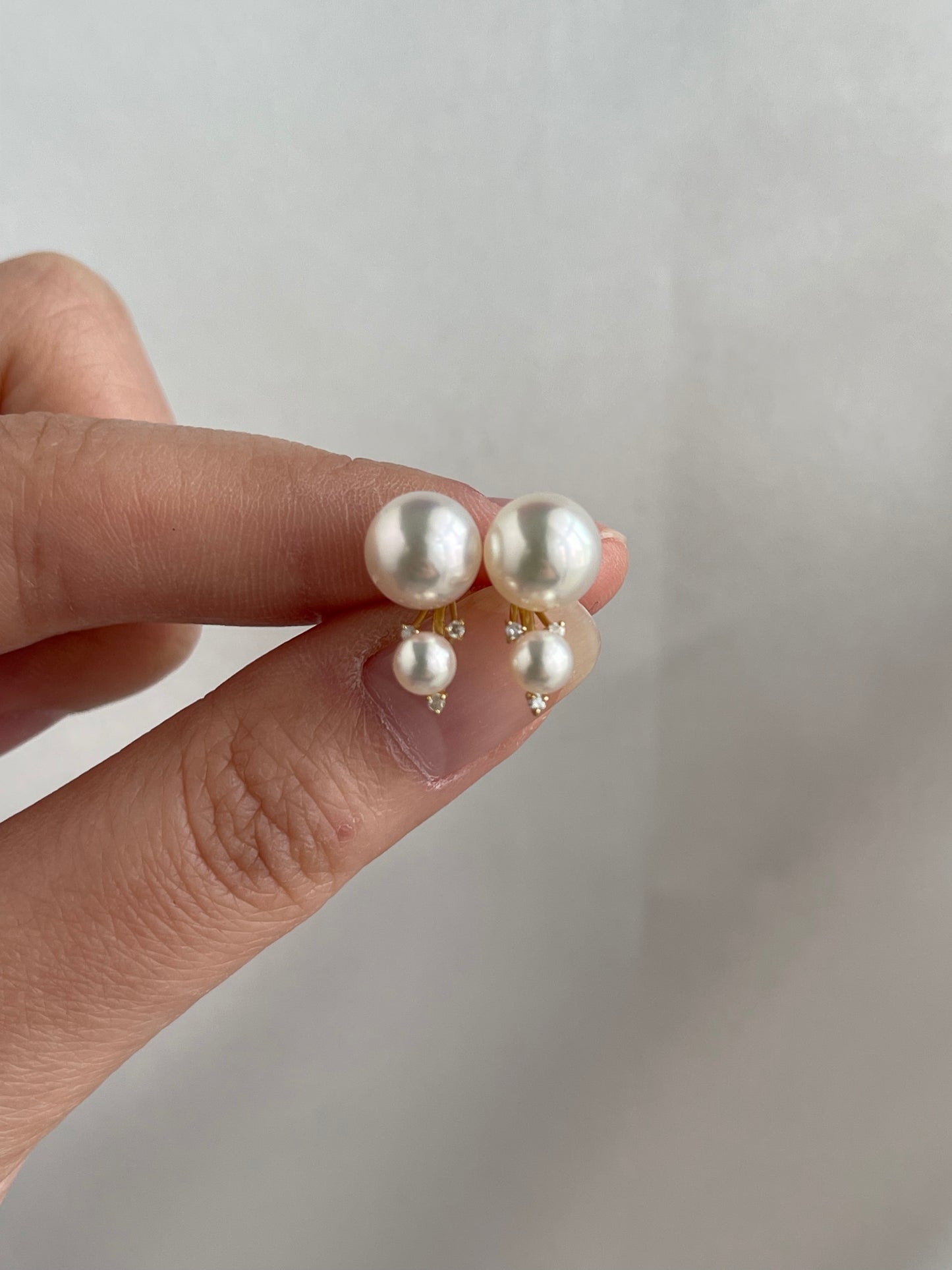 4+7.5mm ダブルアコヤ真珠ダイヤモンドスタッドピアス 18Kイエローゴールド