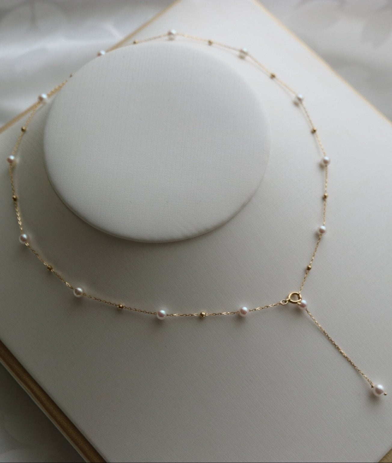4.5 mm Akoya Pearl Beaded Station Necklace in 18K Gold - KOKOPEARLJEWELRY - 6