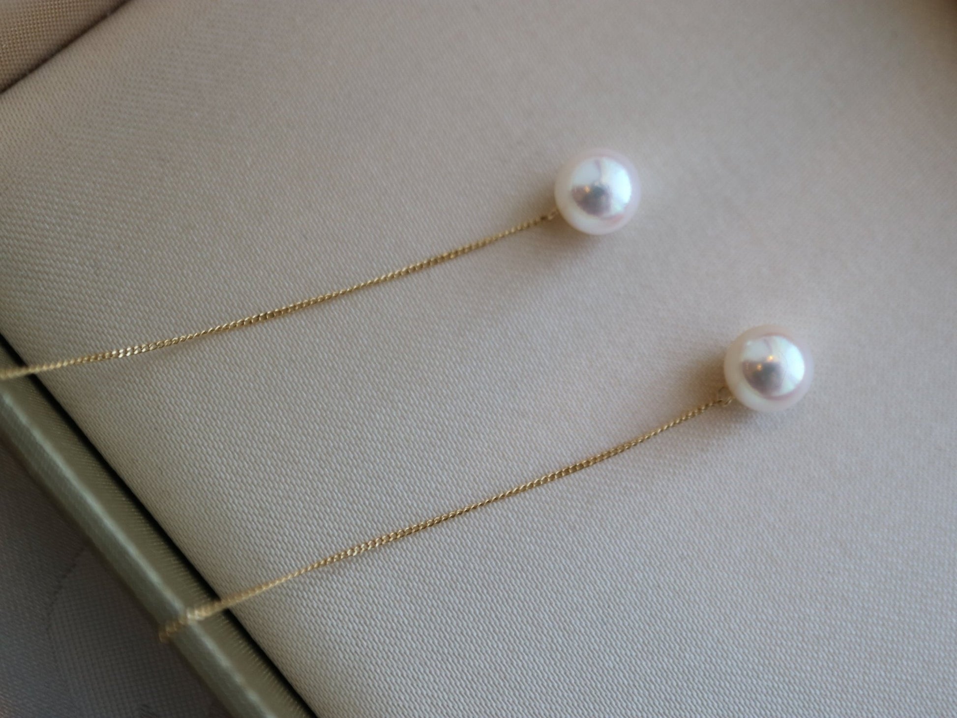 6.5mm Akoya Pearl Drop String Earrings 18K Yellow Gold - KOKOPEARLJEWELRY - 8