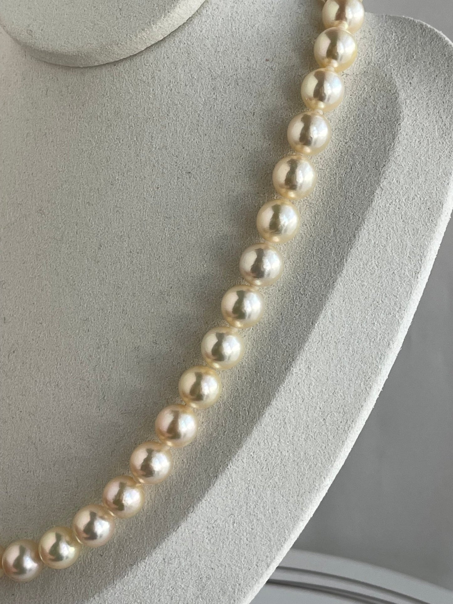 Rare Size 9mm Cream Golden Akoya Pearl Strand Necklace - KOKOPEARLJEWELRY - 8