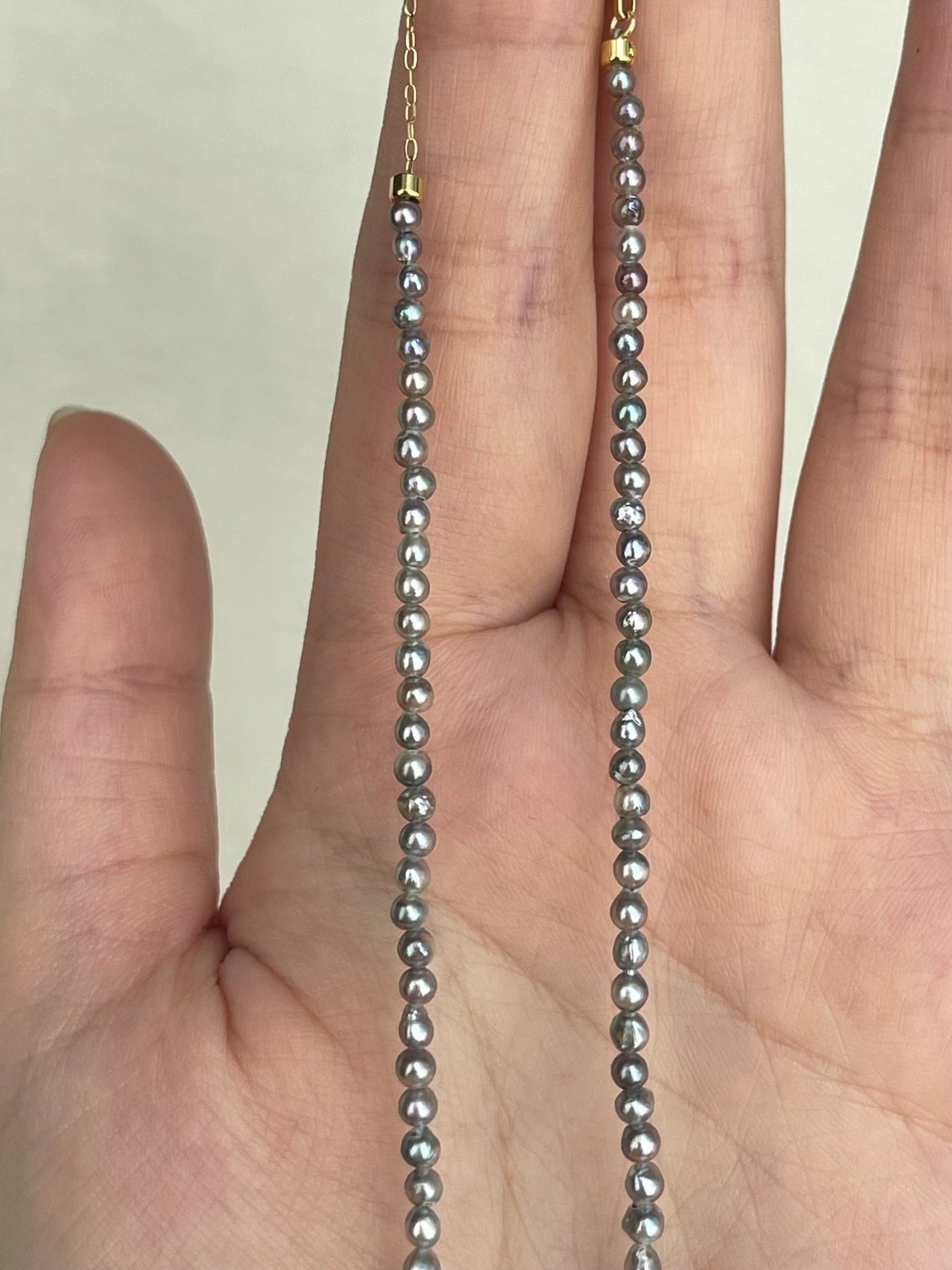 Rare 2 - 3mm Natural Silver Blue Akoya Pearl Strand Necklace with Detachable South Sea Pearl Pendant - KOKOPEARLJEWELRY - 7