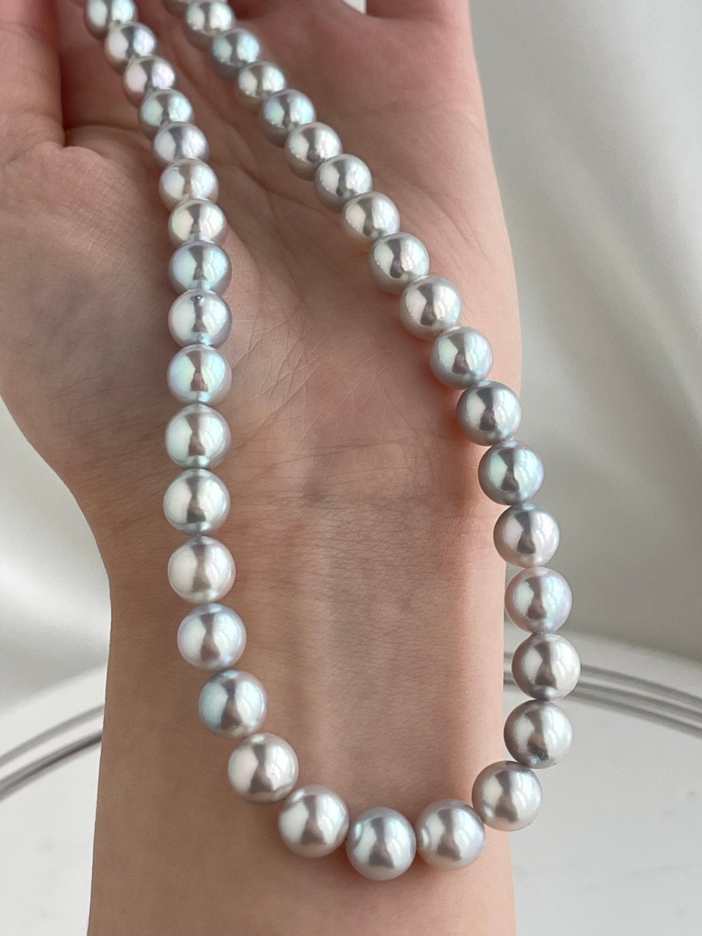 7.5mm Natural Silver Blue Akoya Pearl Strand Necklace - KOKOPEARLJEWELRY - 11