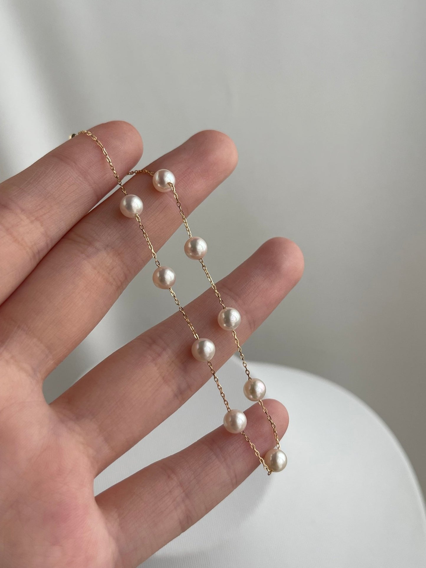4.5mm Akoya Pearl Station Bracelet 18K Yellow Gold - KOKOPEARLJEWELRY - 9