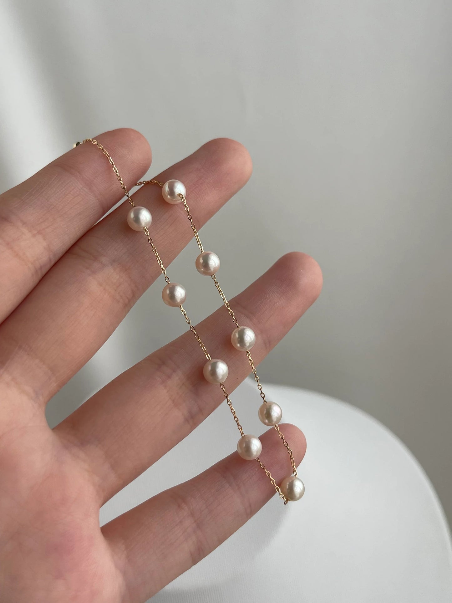 4.5mm 아코야 진주 스테이션 팔찌 18K 옐로우 골드