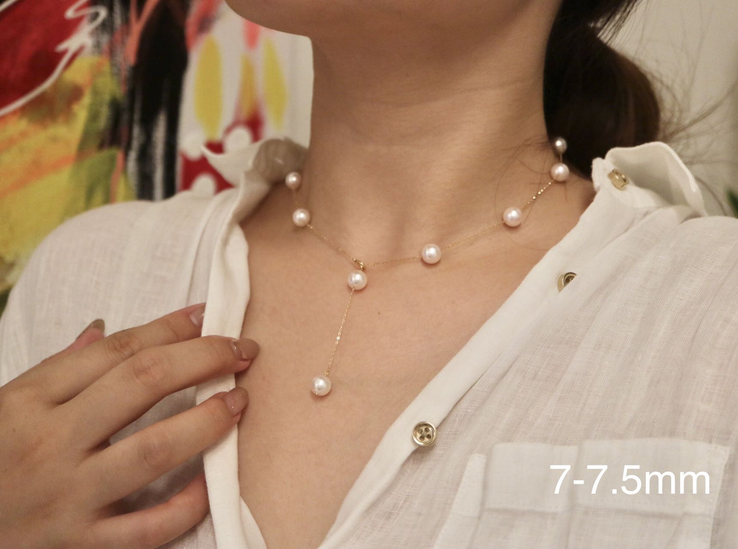 6mm/ 7mm Akoya Pearl Station Necklace 18K Yellow Gold - KOKOPEARLJEWELRY - 1