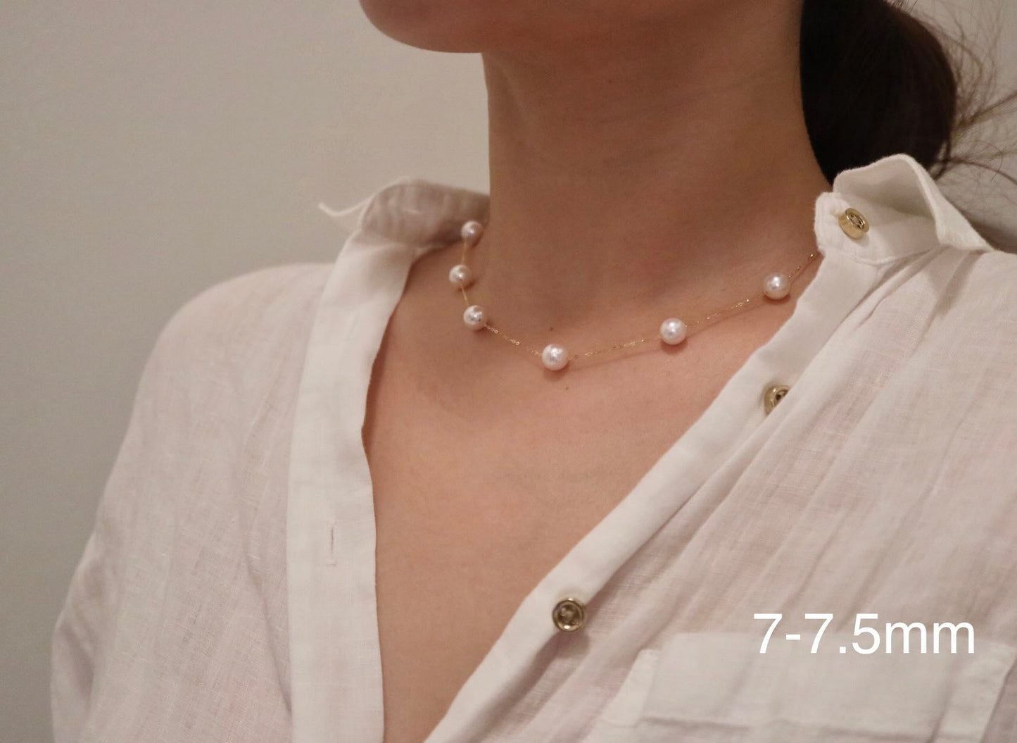 6mm/ 7mm Akoya Pearl Station Necklace 18K Yellow Gold - KOKOPEARLJEWELRY - 2