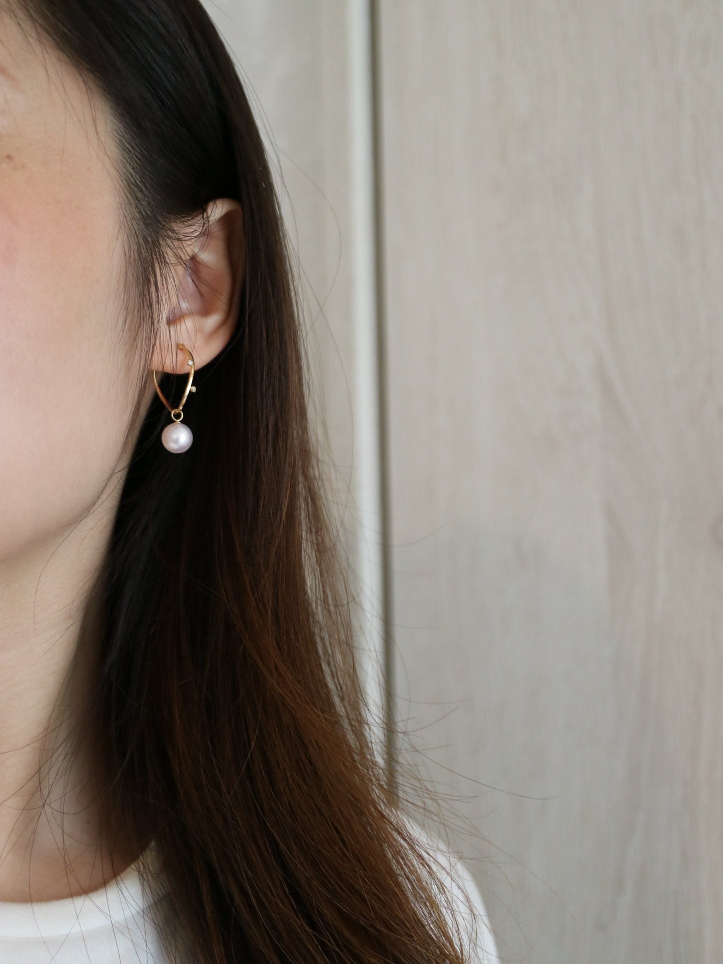 2Ways Wearing 8mm Akoya Pearl Diamond Hoop Earrings 18K Yellow Gold - KOKOPEARLJEWELRY - 3