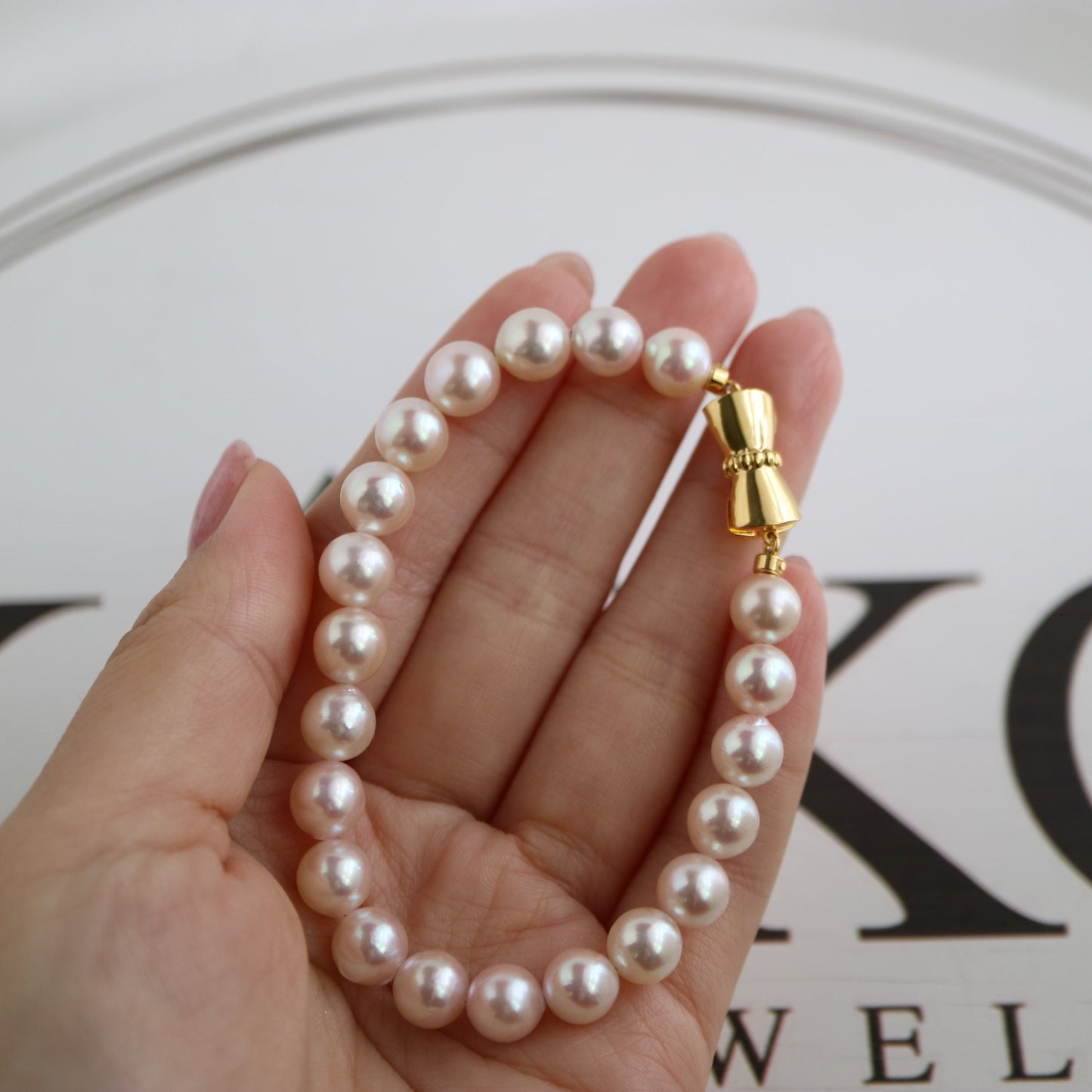 Pinkish White 7.5mm Akoya Pearl Strand Bracelet - KOKOPEARLJEWELRY - 3