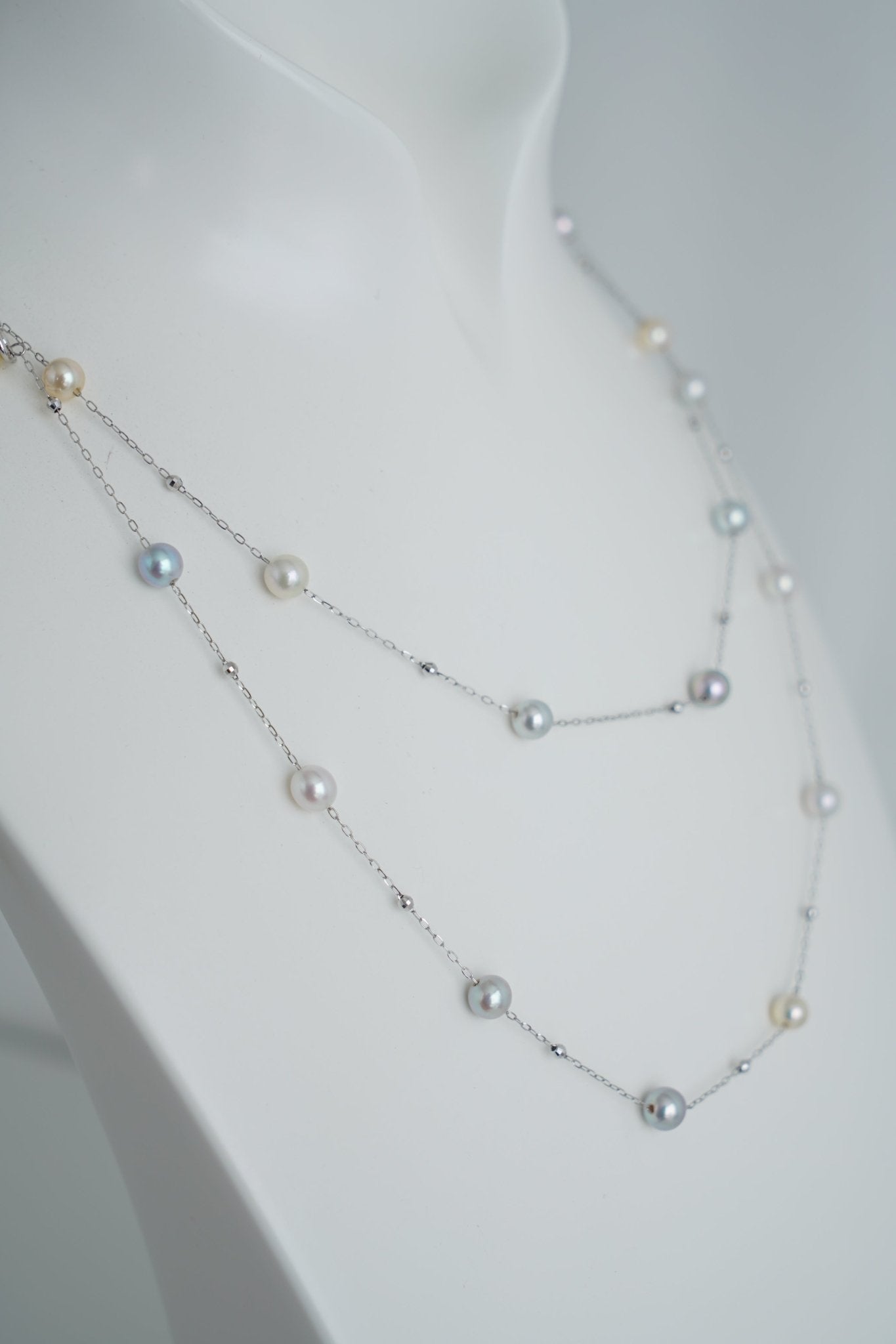 Natural Multiple Color Akoya Pearl Station Necklace K18WG - KOKO PEARL JEWELRY - 3