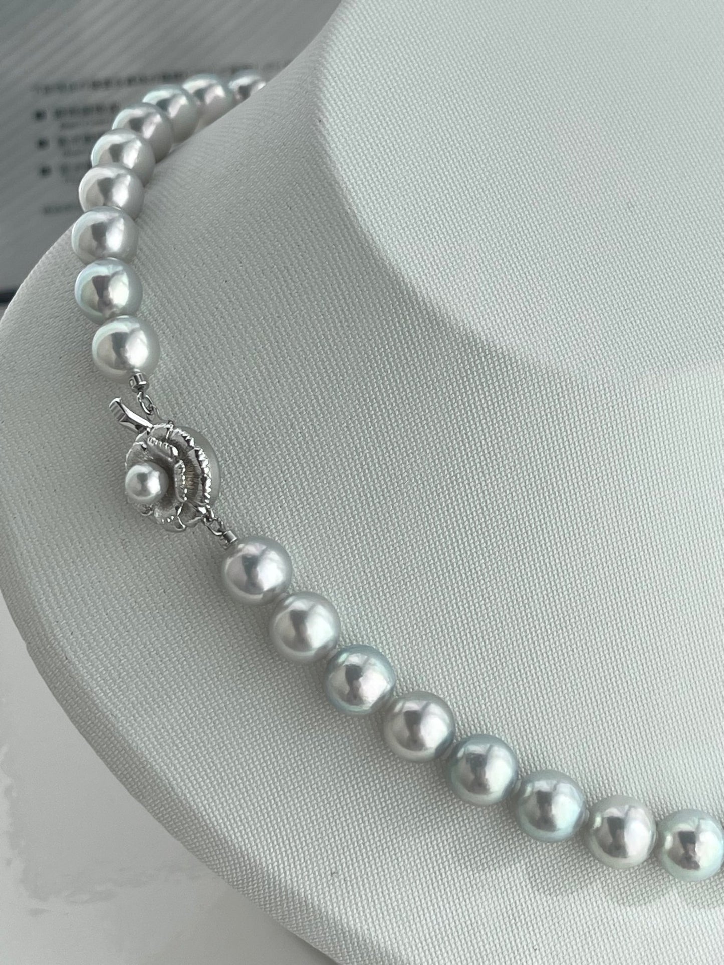 Rare Size 9mm Natural Silver Blue Akoya Pearl Strand Necklace with Certificate by PSL - KOKOPEARLJEWELRY - 4