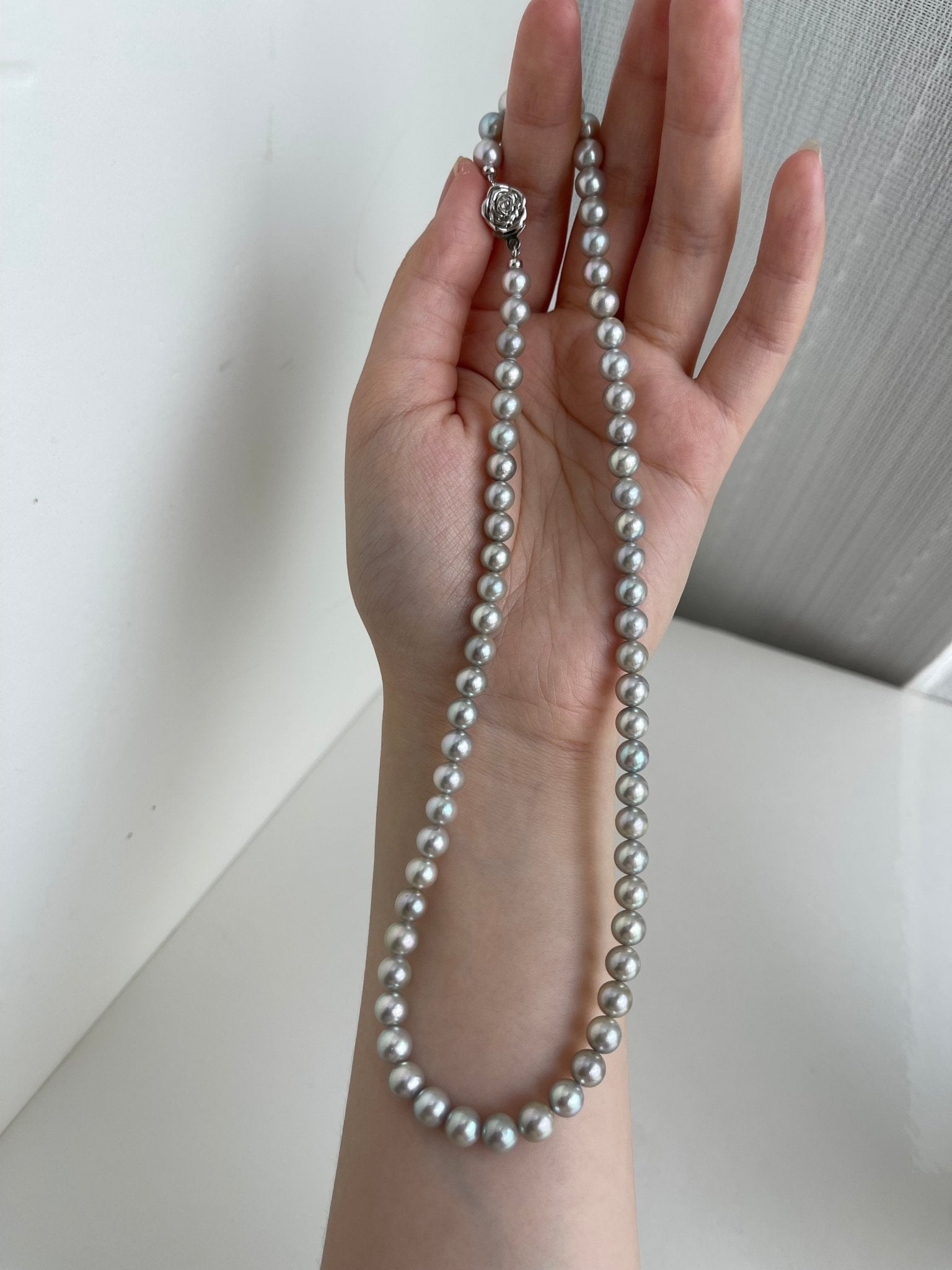 6mm Silver - Gray Akoya Pearl Strand Necklace - KOKOPEARLJEWELRY - 6
