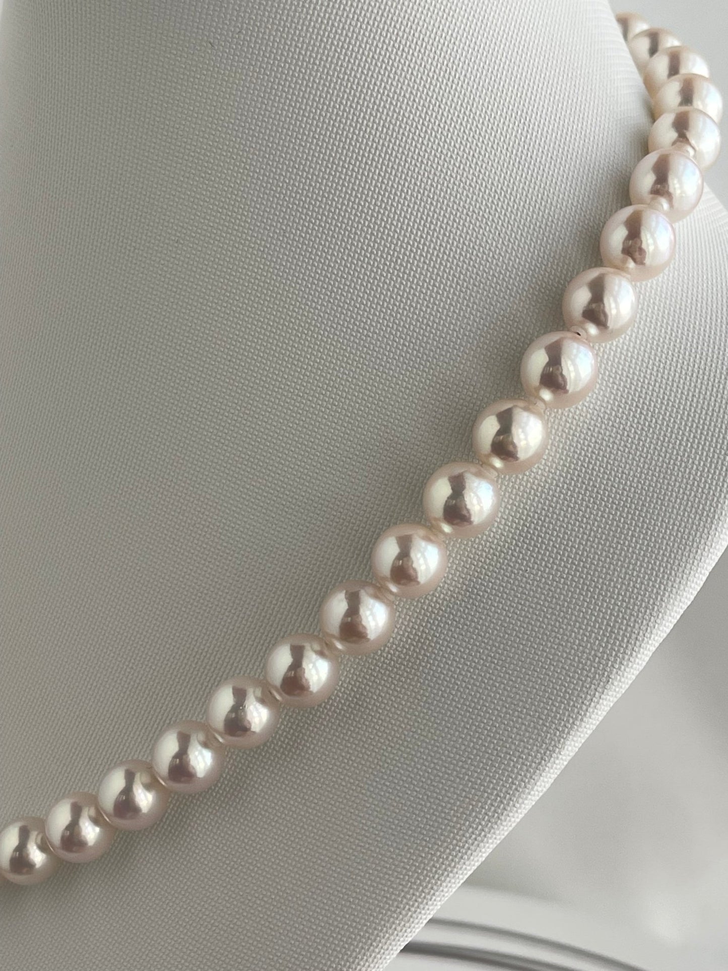 Mirror Like Luster Pinkish White 8mm Akoya Pearl Strand Necklace - KOKOPEARLJEWELRY - 8