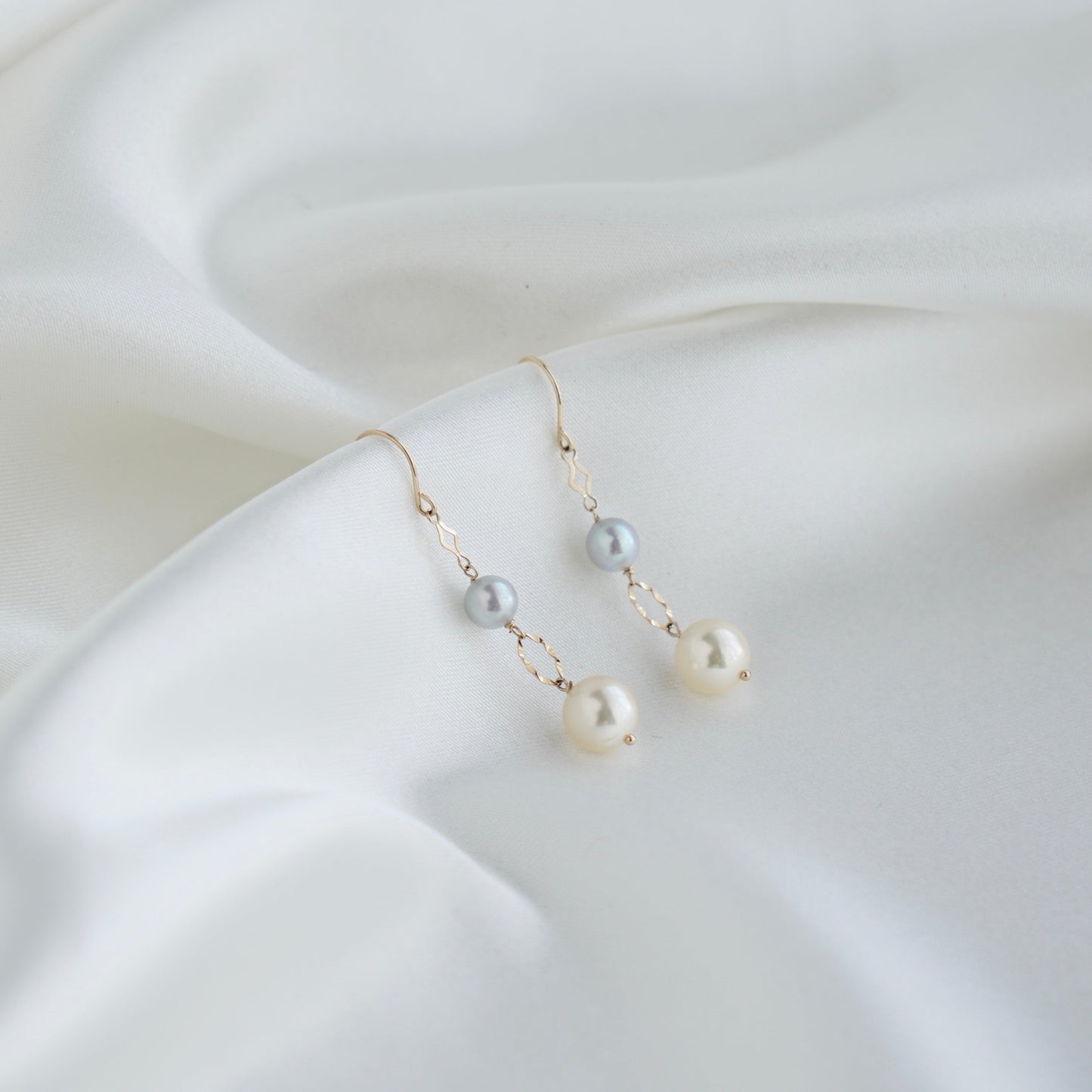 Two Color Akoya Pearl Dangle Hook Earrings 18K Yellow Gold - KOKOPEARLJEWELRY - 8