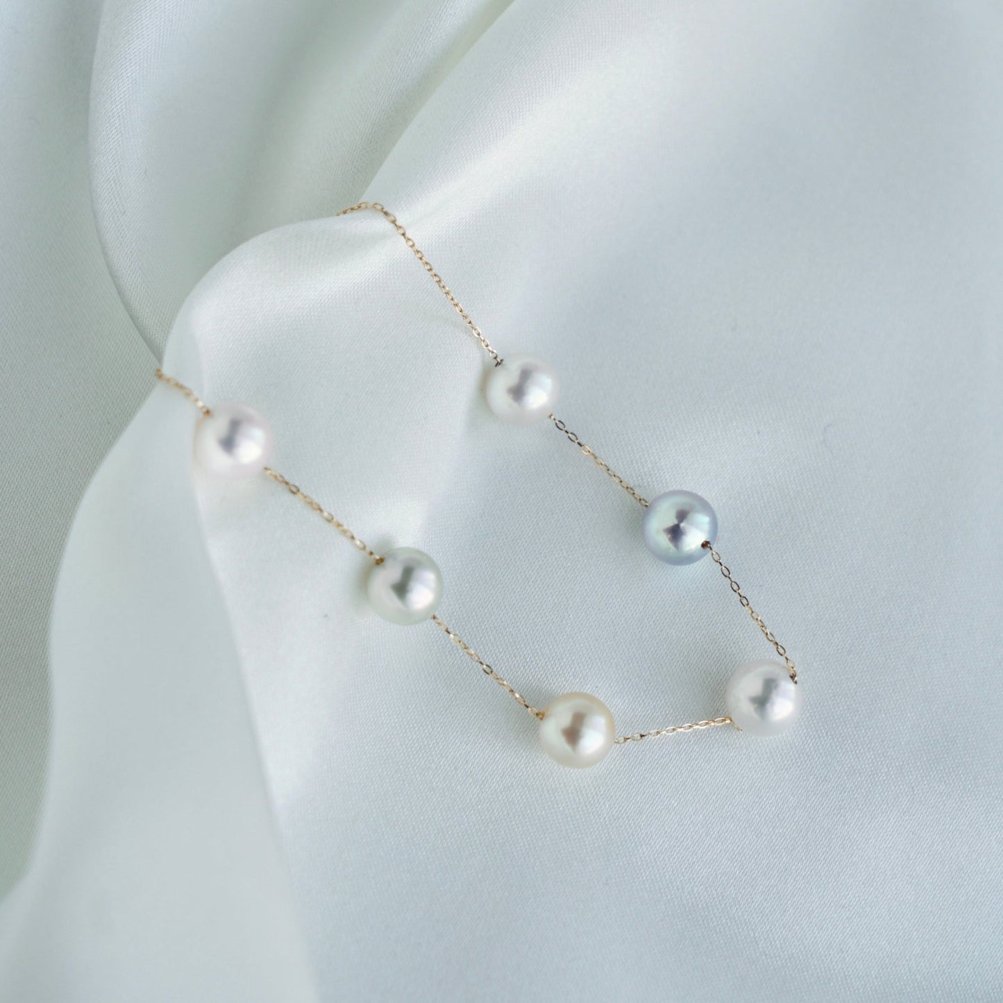 Rainbow Color 7.5mm Akoya Pearl Station Bracelet 18K Gold - KOKOPEARLJEWELRY - 8