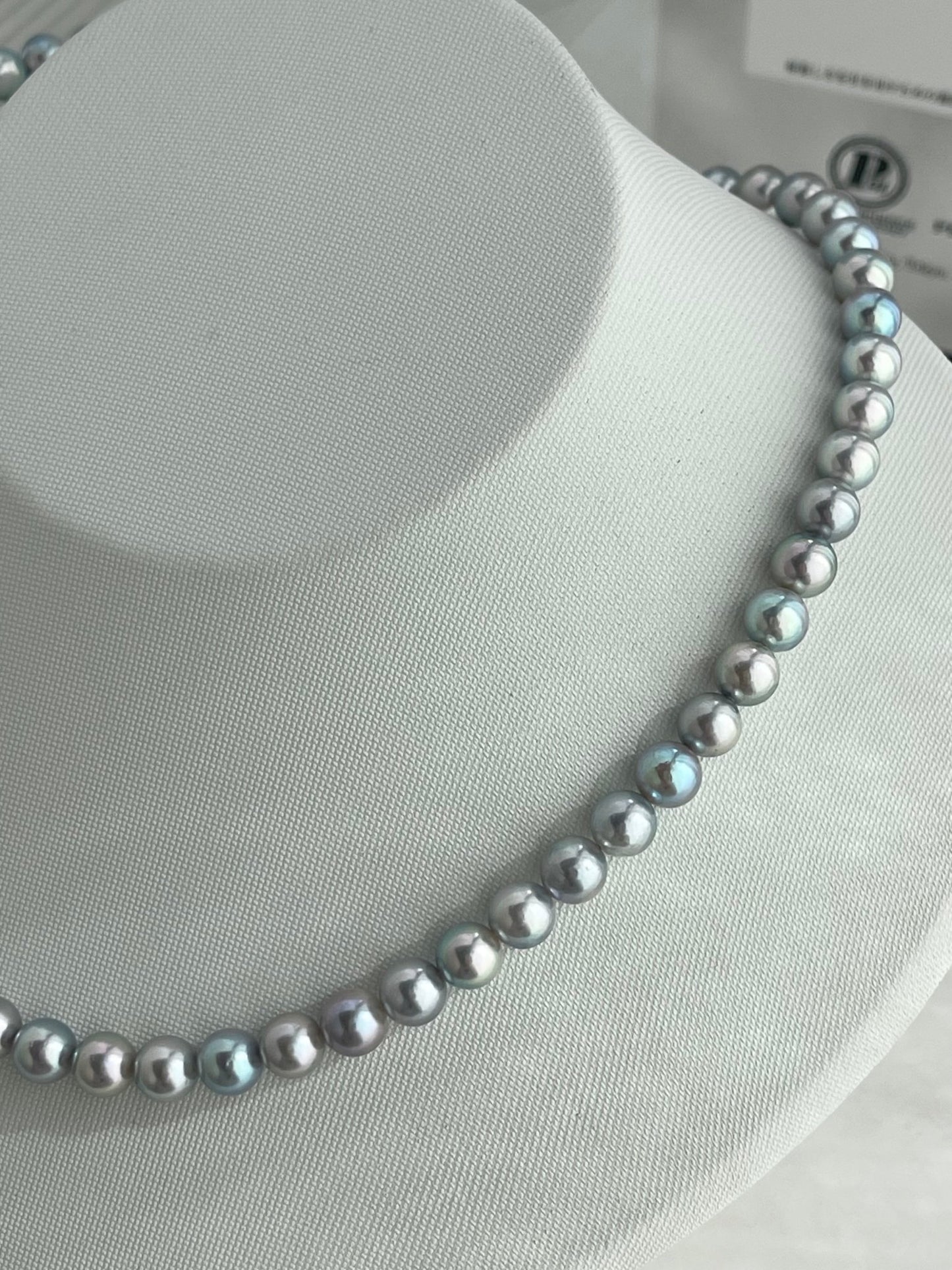 Natural Silver Blue 6.5mm Akoya Pearl Strand Necklace with Certificate by PSL - KOKOPEARLJEWELRY - 9
