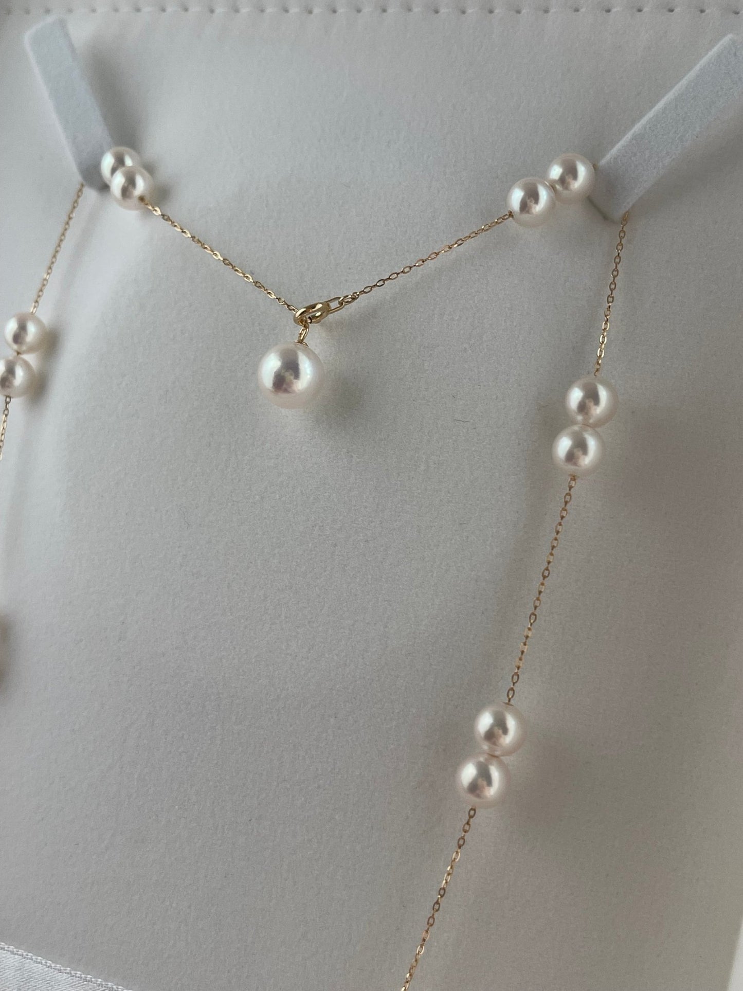 Movable 6mm Akoya Pearl Station Necklace – 18K Yellow Gold All - in - One - KOKOPEARLJEWELRY - 12