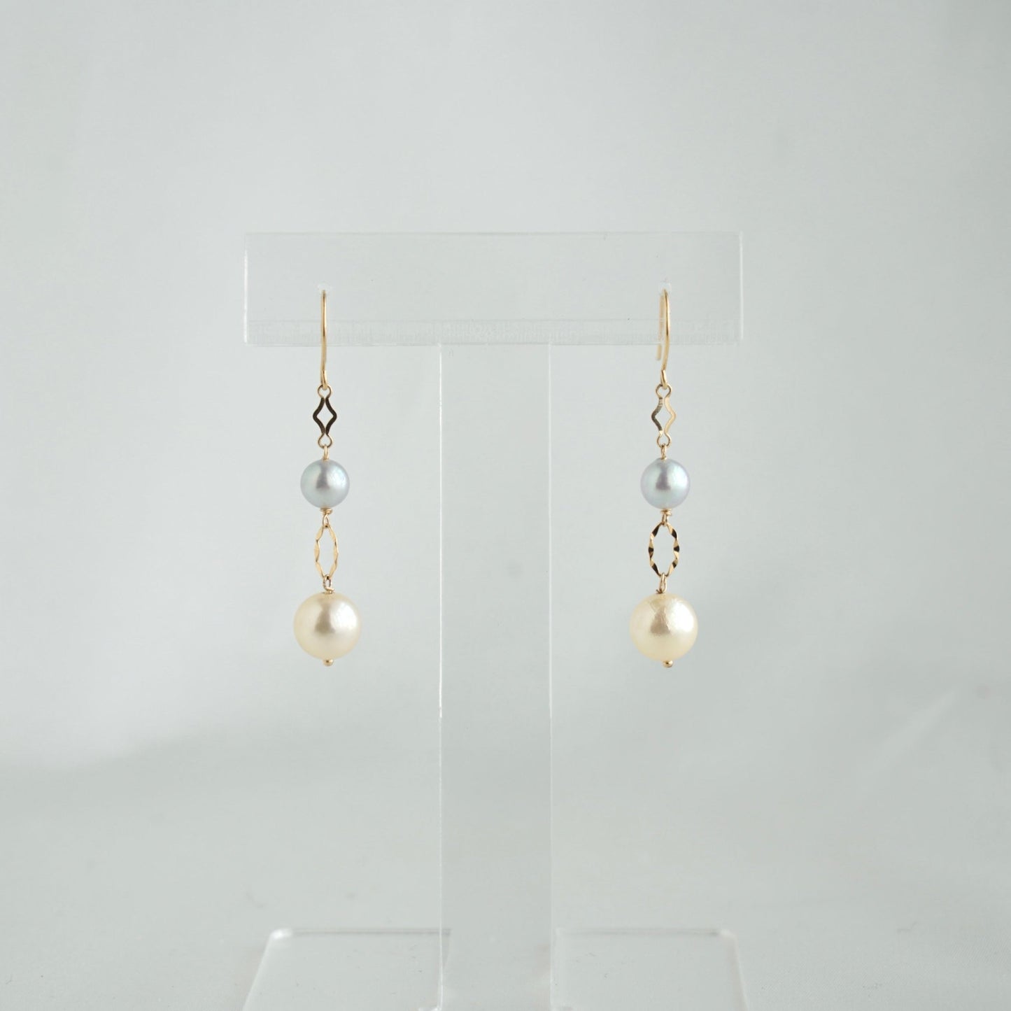 Two Color Akoya Pearl Dangle Hook Earrings 18K Yellow Gold - KOKOPEARLJEWELRY - 1