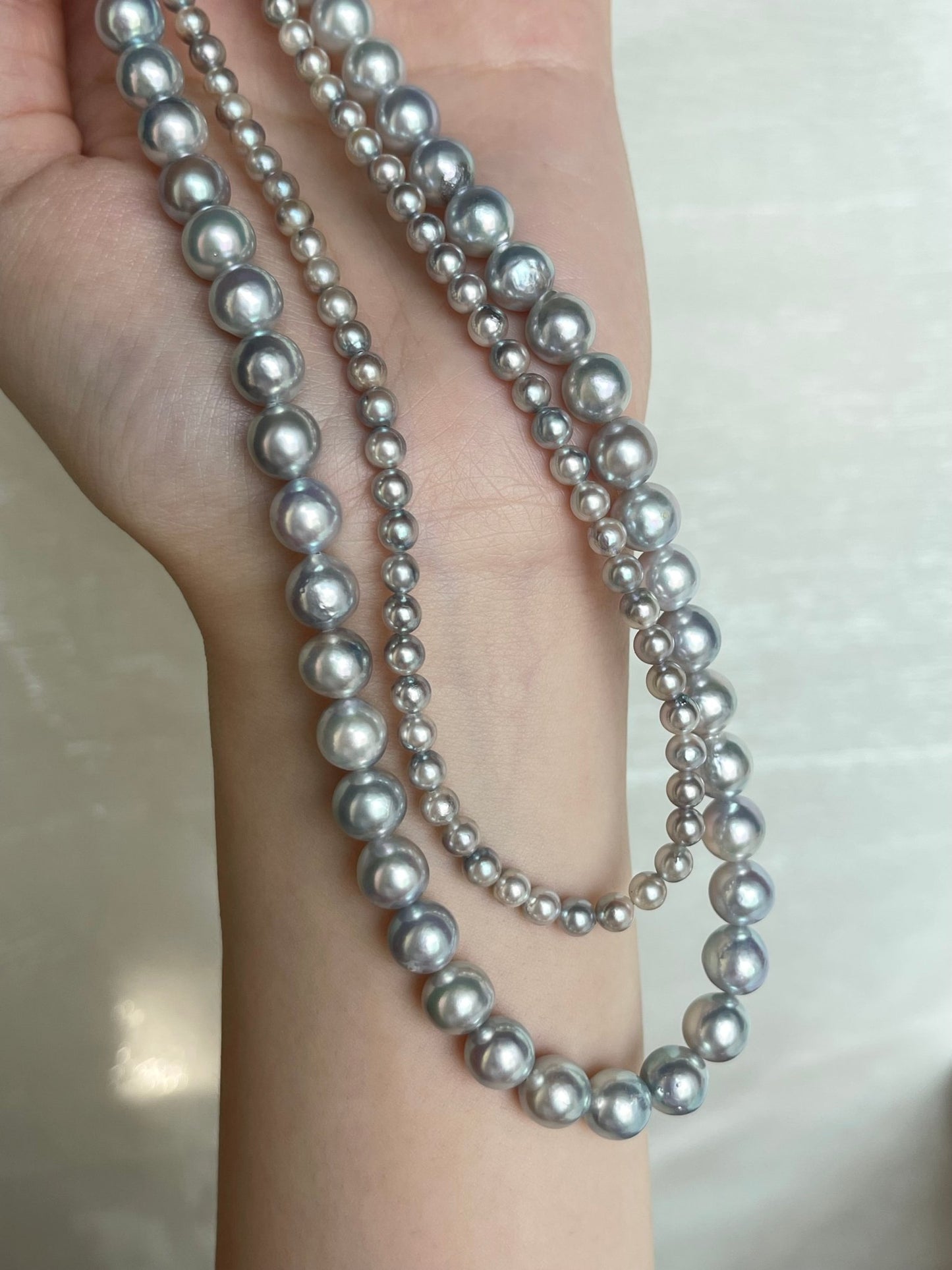 Certified Natural Silver Blue Baroque Akoya Pearl Double Layered Strand Necklace - KOKOPEARLJEWELRY - 10