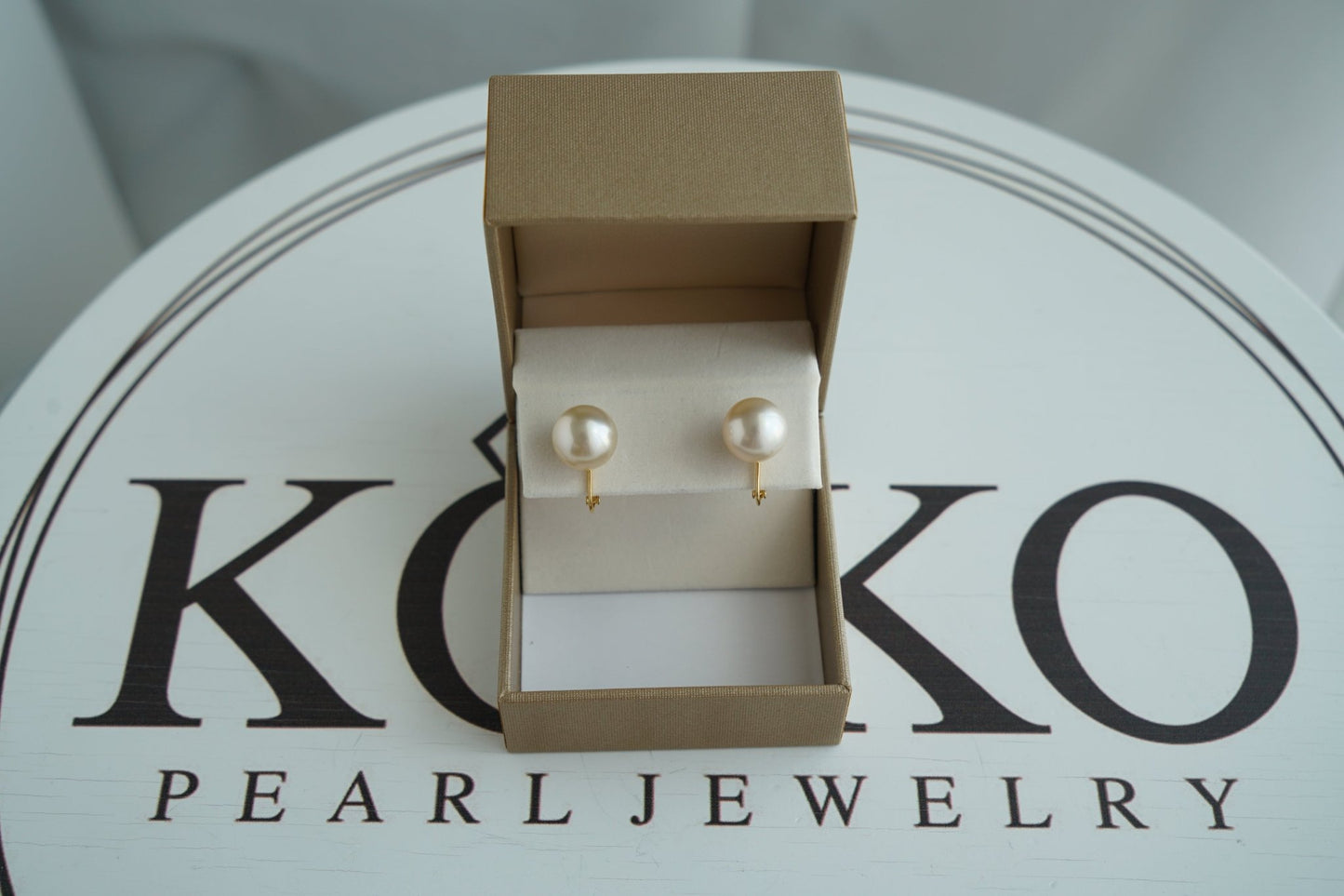 Clip Earrings Available | 11mm Natural Champagne Tone South Sea Pearl Stud Earrings 18KYG/SV - KOKOPEARLJEWELRY - 4