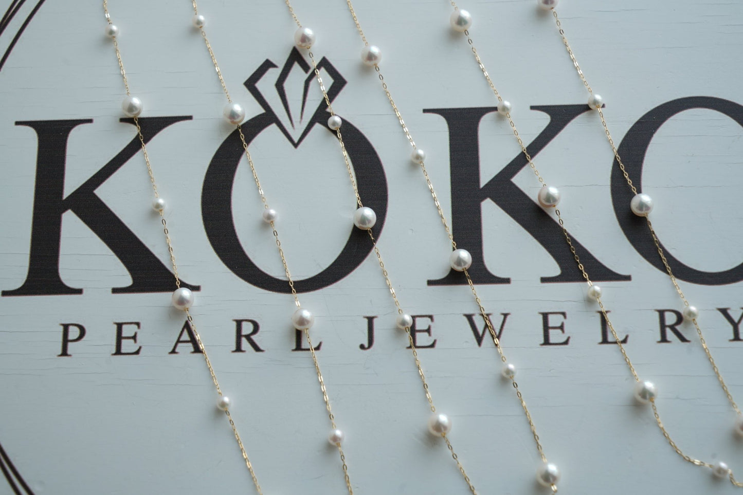4+6.5mm Two Sizes Akoya Pearl Station Necklace 18K Yellow Gold - KOKOPEARLJEWELRY - 6