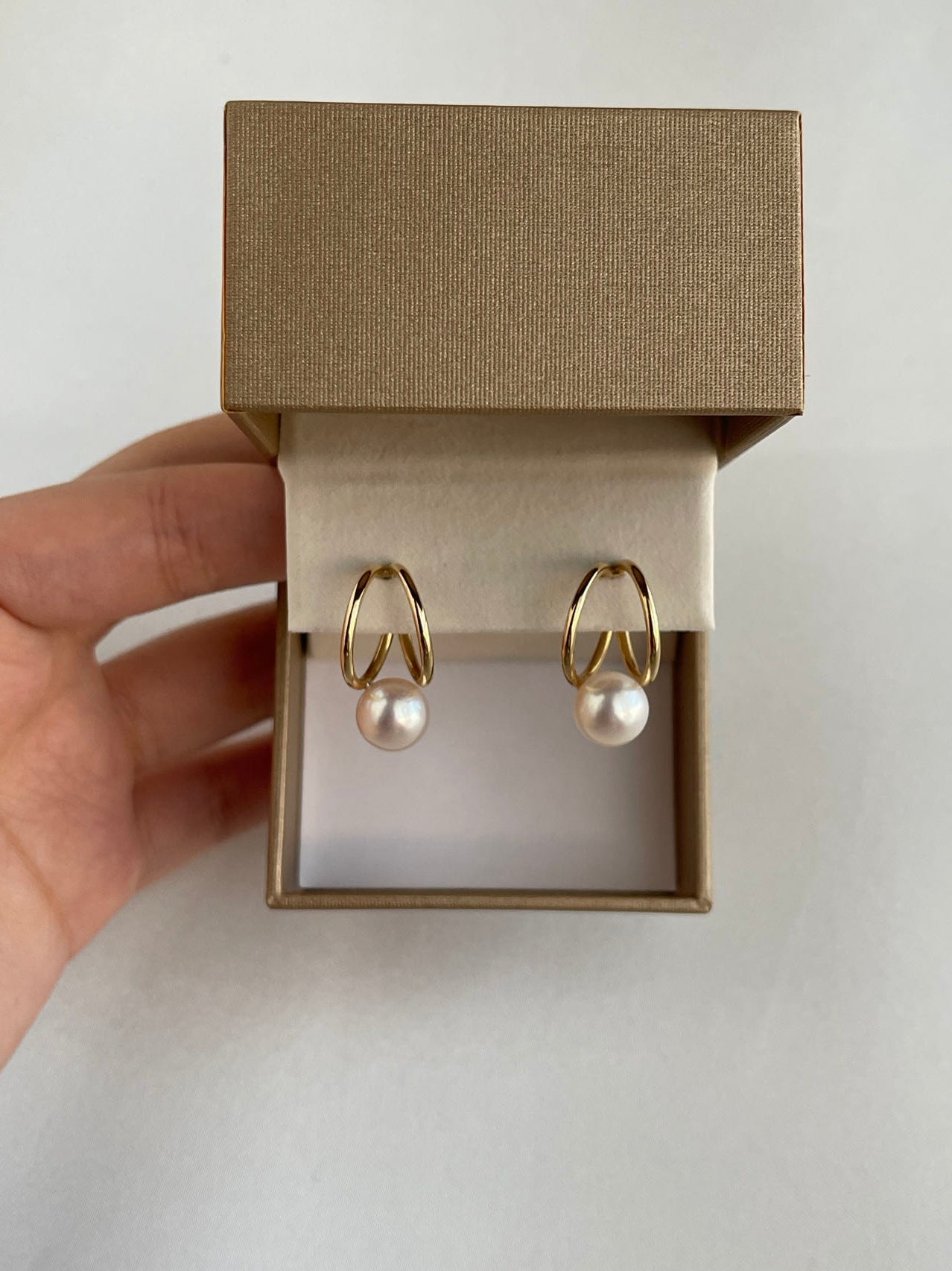 Rare Size 9mm Japanese Akoya Seawater Pearl Double Hoop Earrings, 18K Solid Yellow Gold - KOKOPEARLJEWELRY - 4