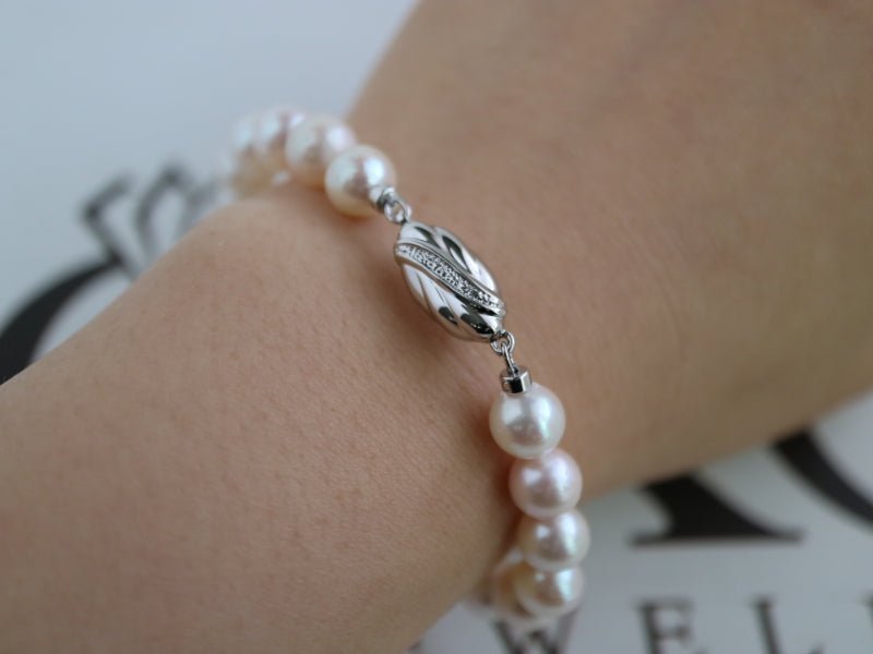 Pinkish White 7.5mm Akoya Pearl Strand Bracelet - KOKOPEARLJEWELRY - 6