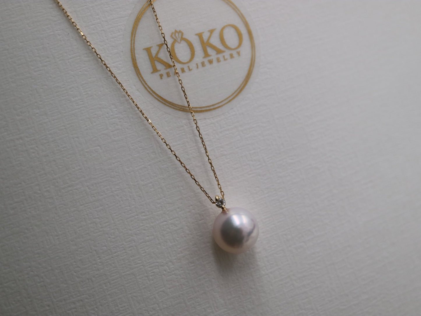 Rare Size 9mm Akoya Pearl 0.03ct Diamond Pendant Necklace 18K Yellow Gold - KOKOPEARLJEWELRY - 10