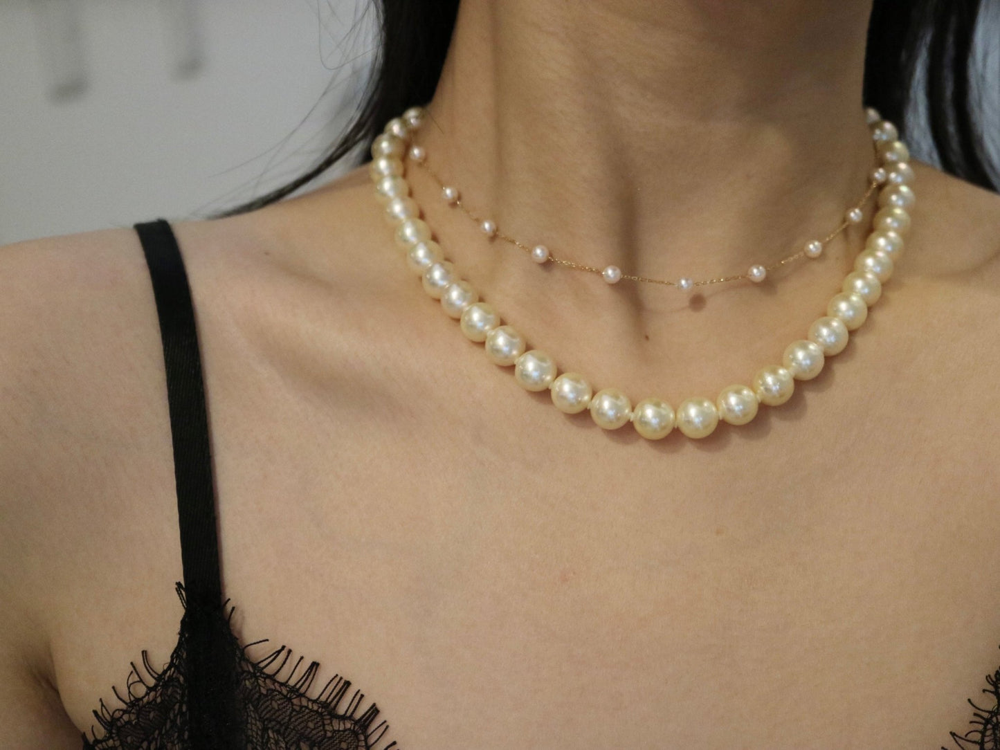 Rare Size 9mm Cream Golden Akoya Pearl Strand Necklace - KOKOPEARLJEWELRY - 2