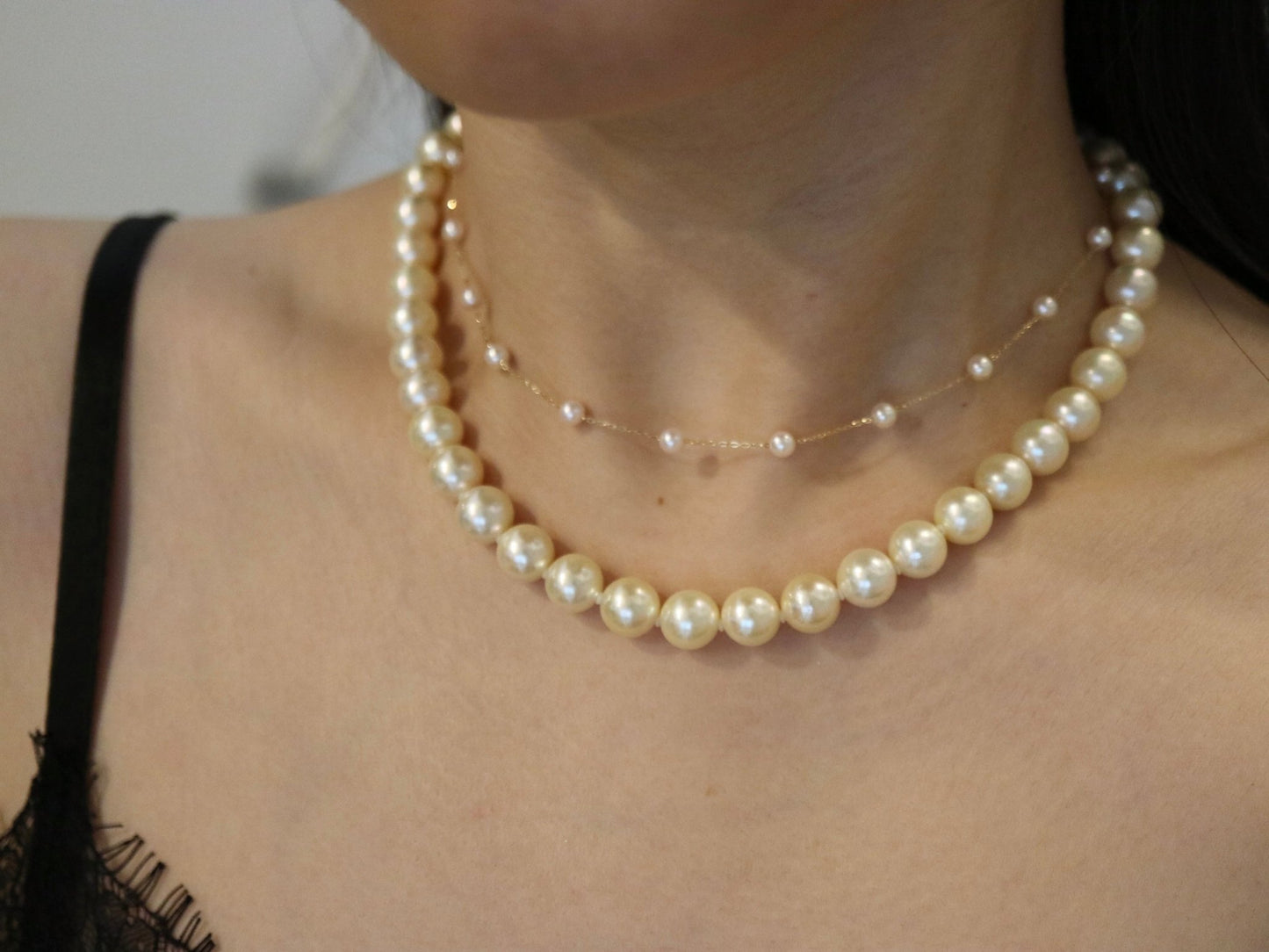 Rare Size 9mm Cream Golden Akoya Pearl Strand Necklace - KOKOPEARLJEWELRY - 3