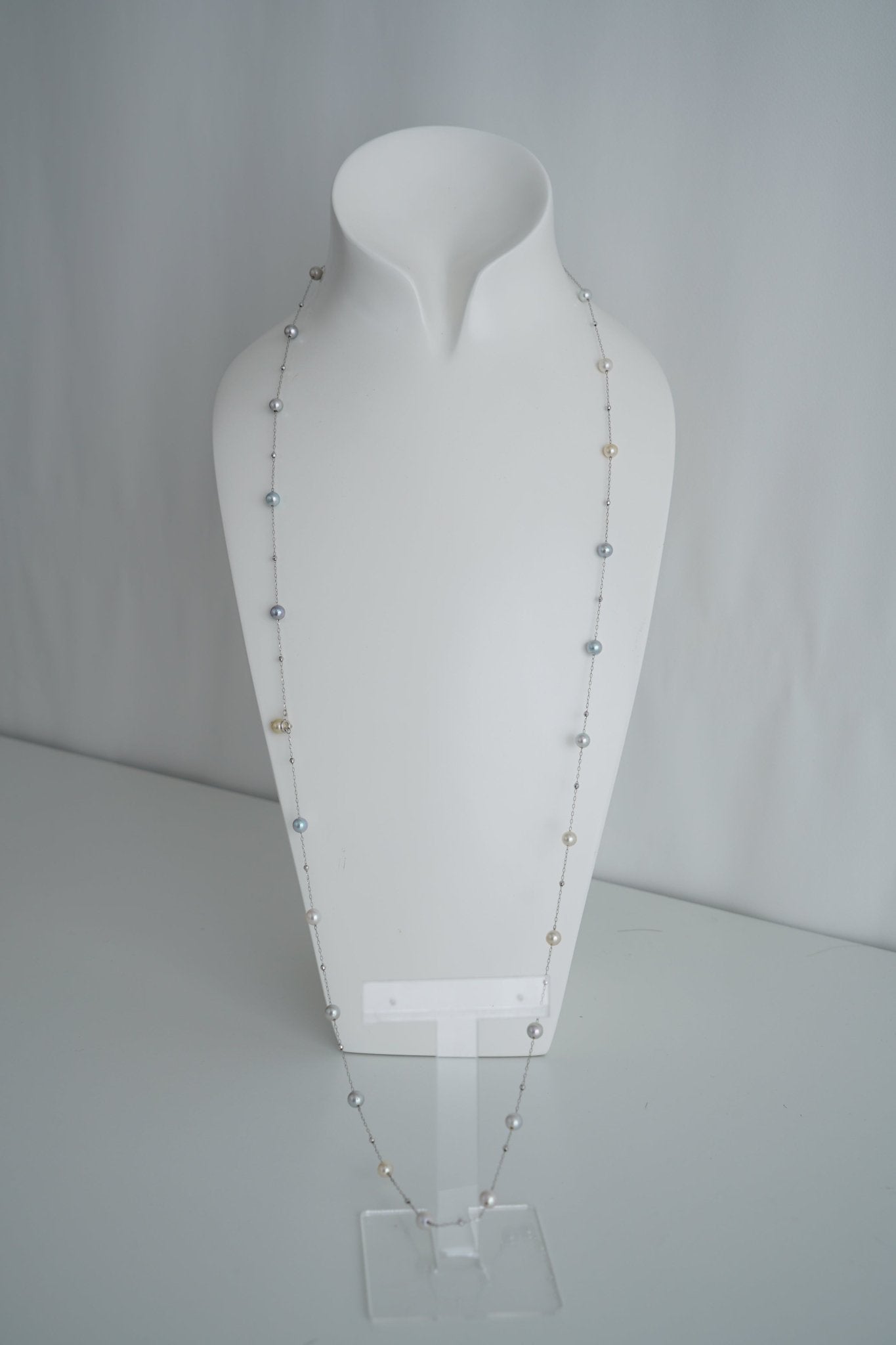 Natural Multiple Color Akoya Pearl Station Necklace K18WG - KOKO PEARL JEWELRY - 5