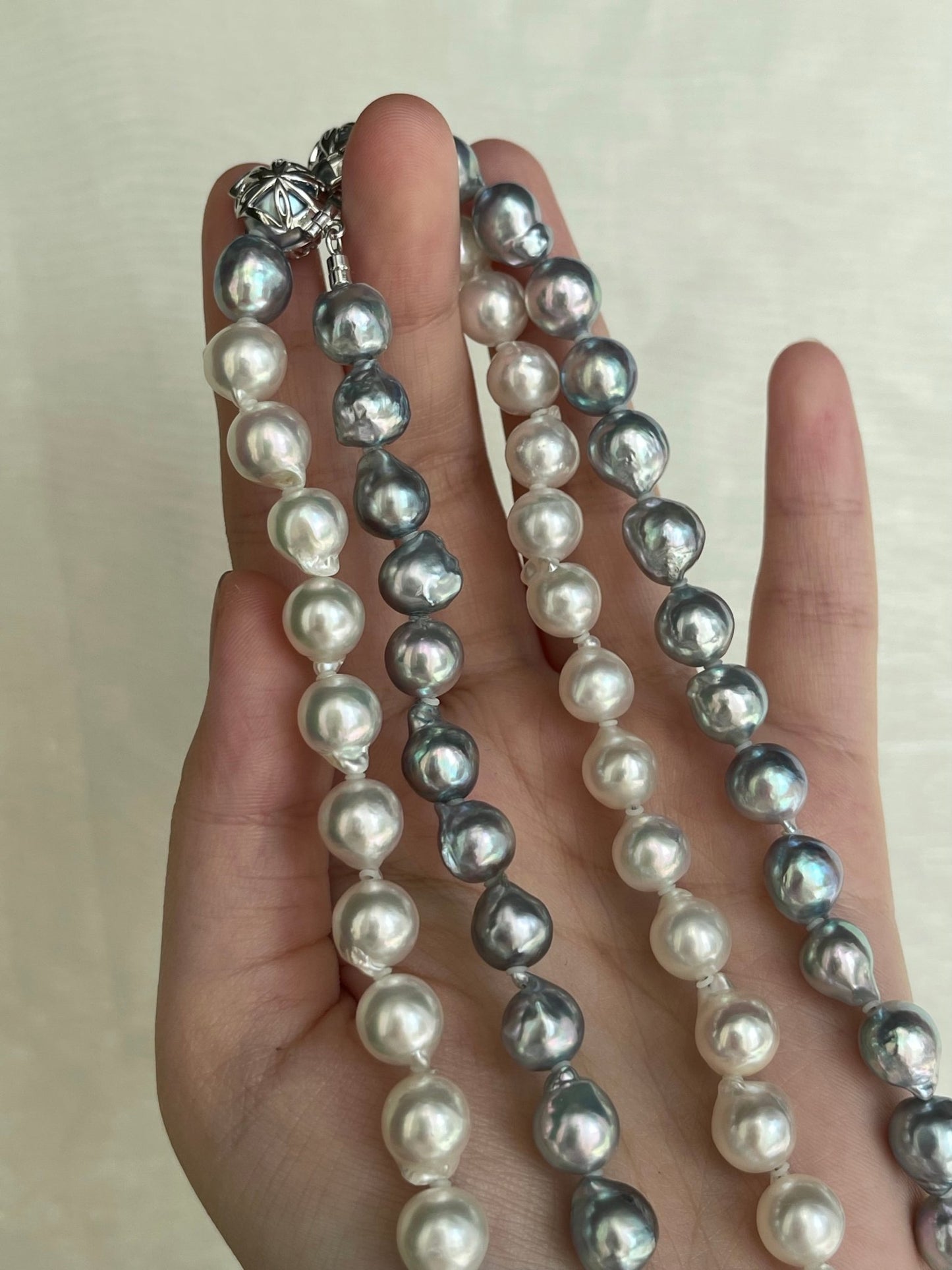 Certified Natural Silver Blue & White Color 8.5mm Baroque Shaped Akoya Pearl Long Necklace - KOKOPEARLJEWELRY - 8