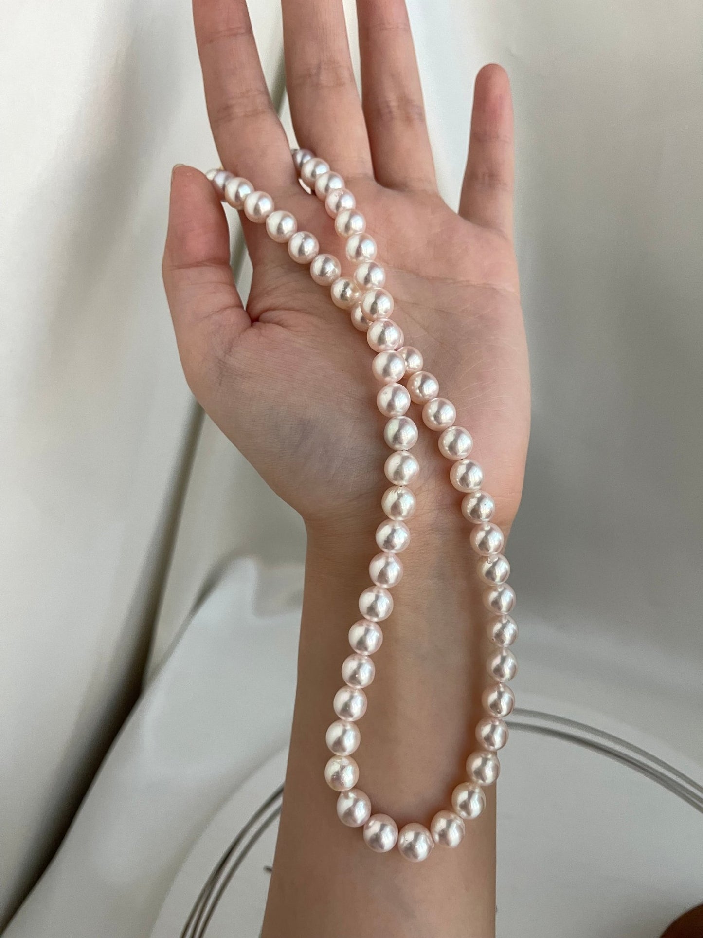 Pinkish White 7.5mm Akoya Pearl Strand Necklace - KOKOPEARLJEWELRY - 7