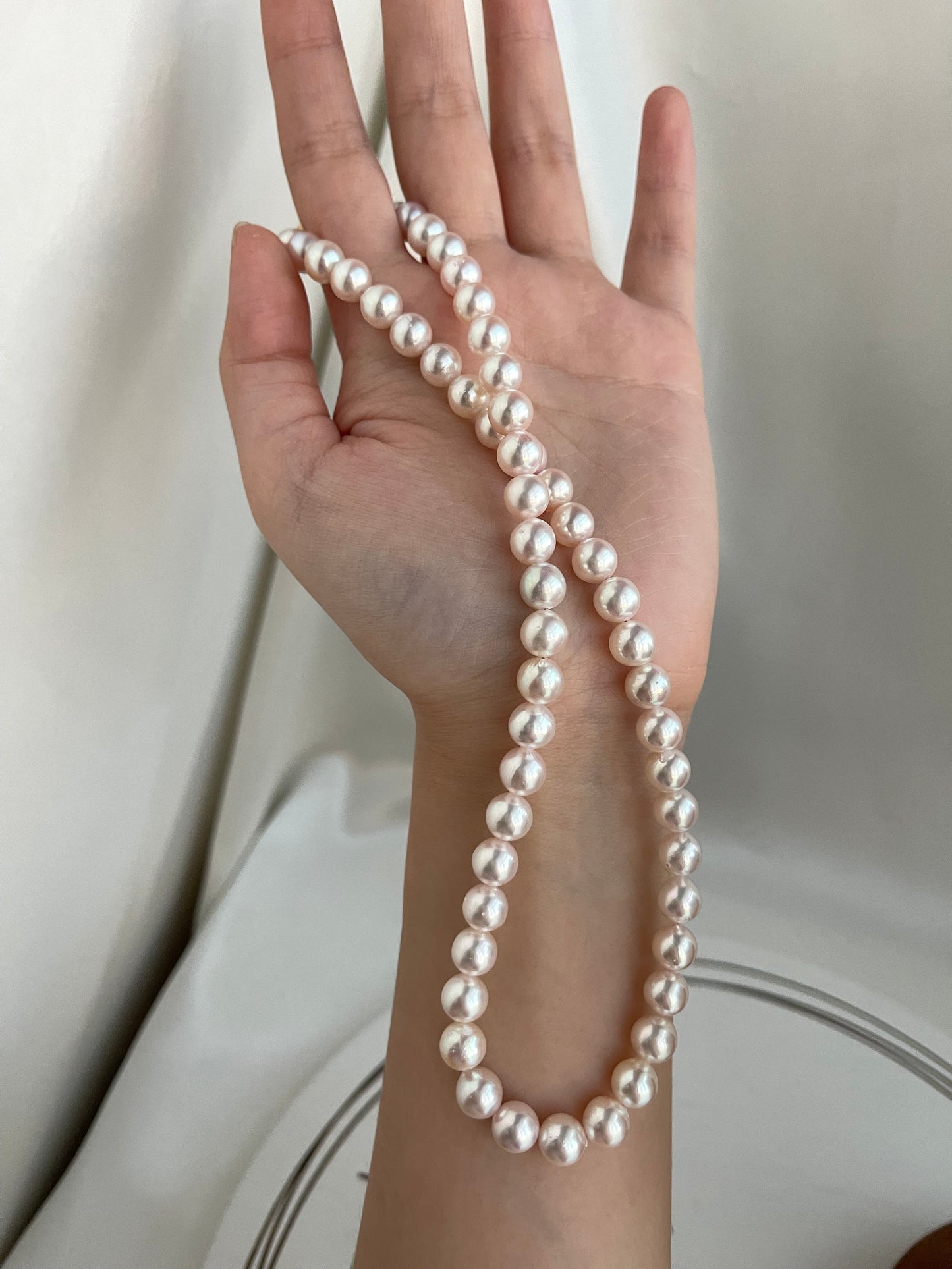Pinkish White 7.5mm Akoya Pearl Strand Necklace
