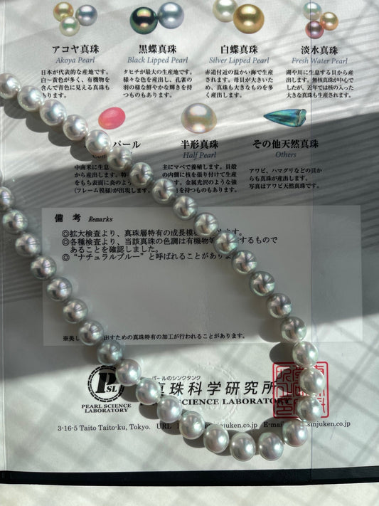 Rare Size 9mm Natural Silver Blue Akoya Pearl Strand Necklace with Certificate by PSL - KOKOPEARLJEWELRY - 1